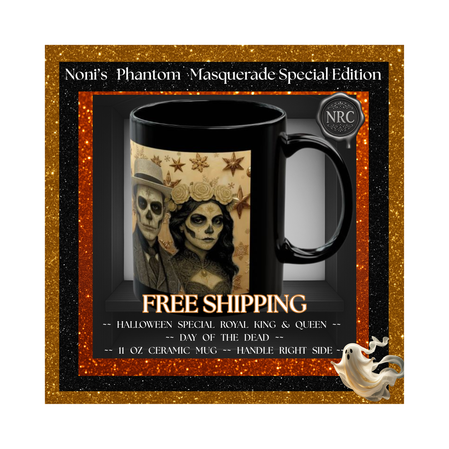 Royal Pair Halloween Mugs Set of 2 – Catrin & Catrina, Day of the Dead 11oz Ceramic, Dishwasher Safe, Free US Shipping | Noni Ross Creations