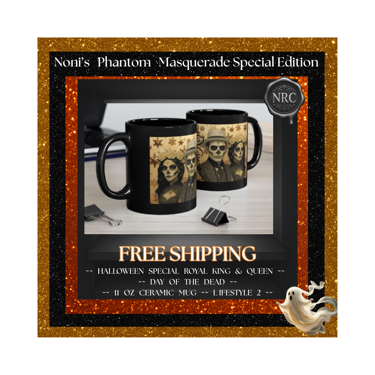 Royal Pair Halloween Mugs Set of 2 – Catrin & Catrina, Day of the Dead 11oz Ceramic, Dishwasher Safe, Free US Shipping | Noni Ross Creations