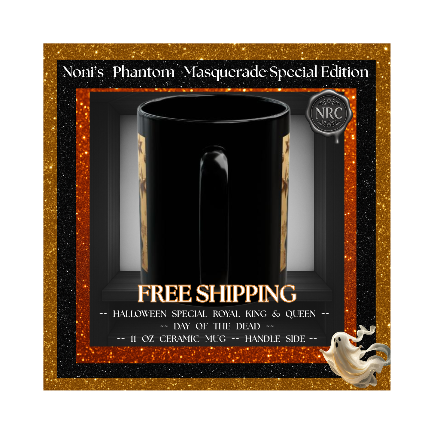 Royal Pair Halloween Mugs Set of 2 – Catrin & Catrina, Day of the Dead 11oz Ceramic, Dishwasher Safe, Free US Shipping | Noni Ross Creations