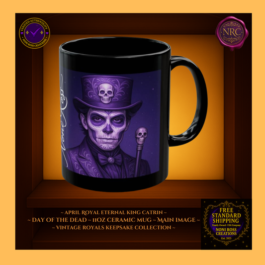 April Eternal King Catrin Mug 11 oz in sky-blue and silver with candlelight accents | 💙 Noni Ross Creations