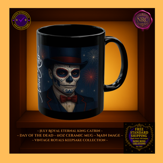 July Eternal King Catrin Mug 11 oz in royal blue, crimson red, and gold tones | π Noni Ross Creations