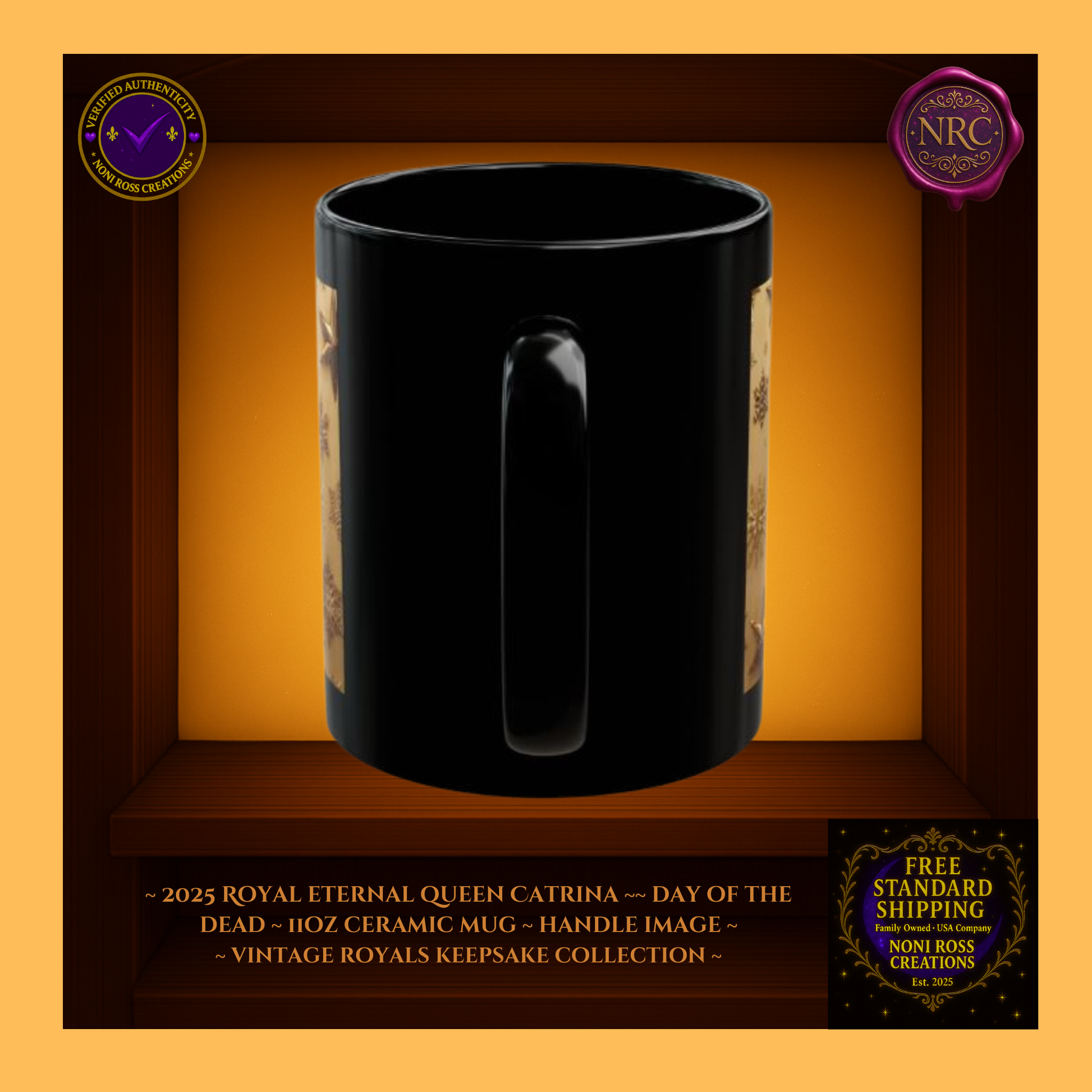 Handle detail β porcelain white interior with gold accent rim, 11 oz ceramic mug