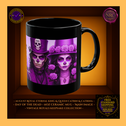 August Eternal King & Queen Catrin & Catrina Mug Set 11 oz in amber gold and amethyst violet | ๐ Noni Ross Creations