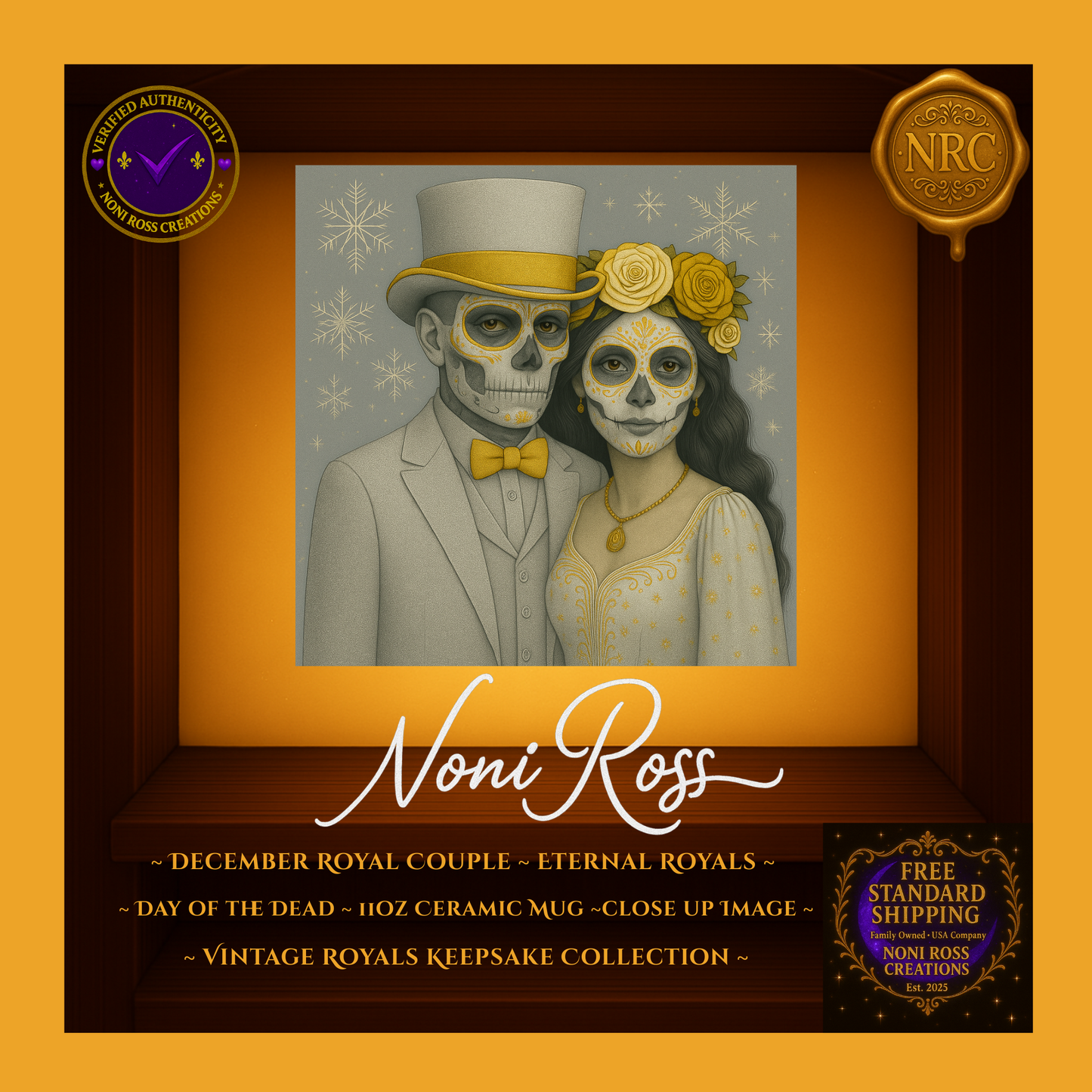 Close-up of December King Catrin with silver crown and frosted shadows — vintage royal portrait art