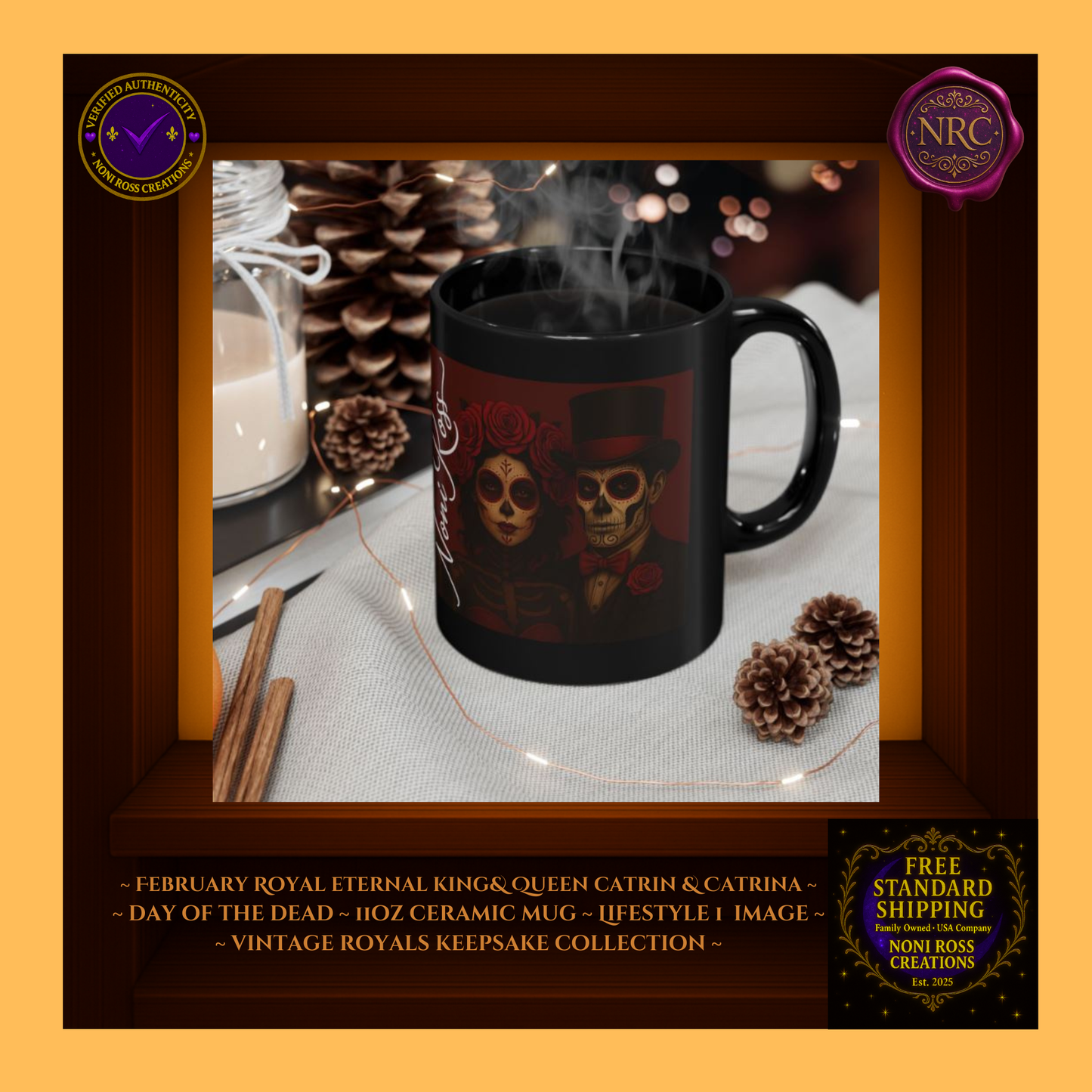 February King & Queen Mug Set styled with roses and candle—romantic gothic morning ritual | 💜 Noni Ross Creation