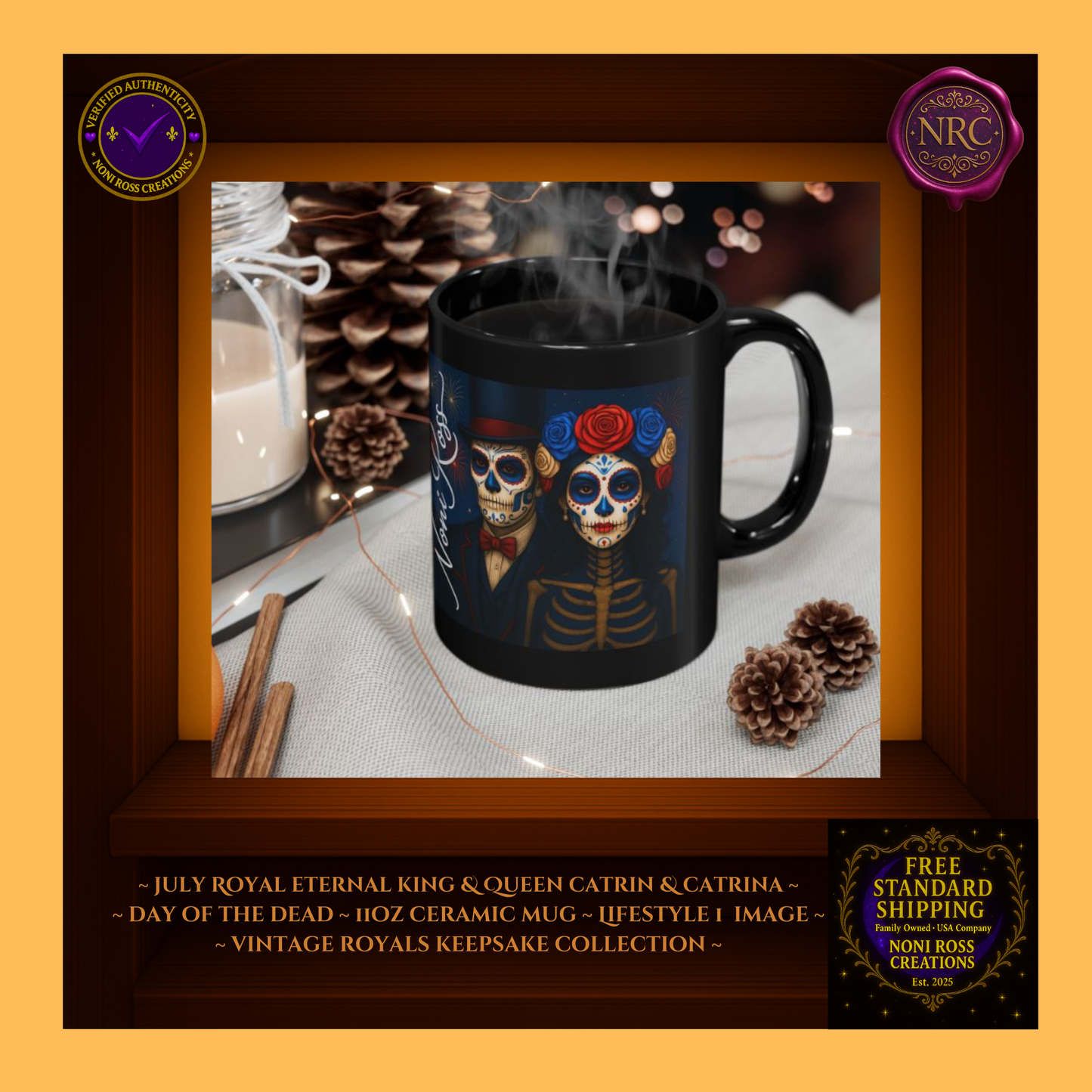 July King & Queen Mug Set displayed with roses and flag accentsโsummer royal ritual | ๐ Noni Ross Creations