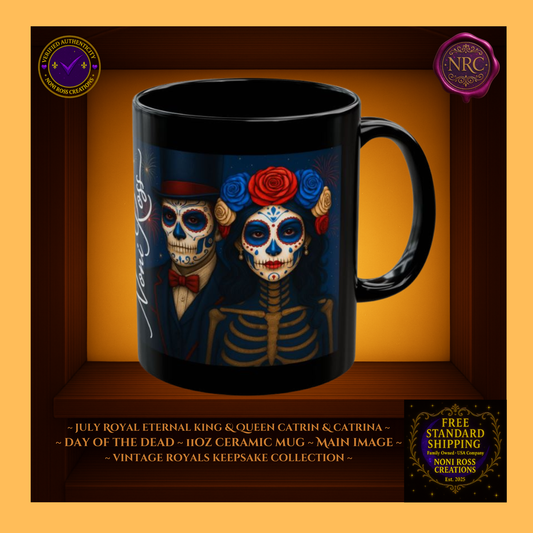 July Eternal King & Queen Catrin & Catrina Mug Set 11 oz in red, white, and blue tones | π Noni Ross Creations