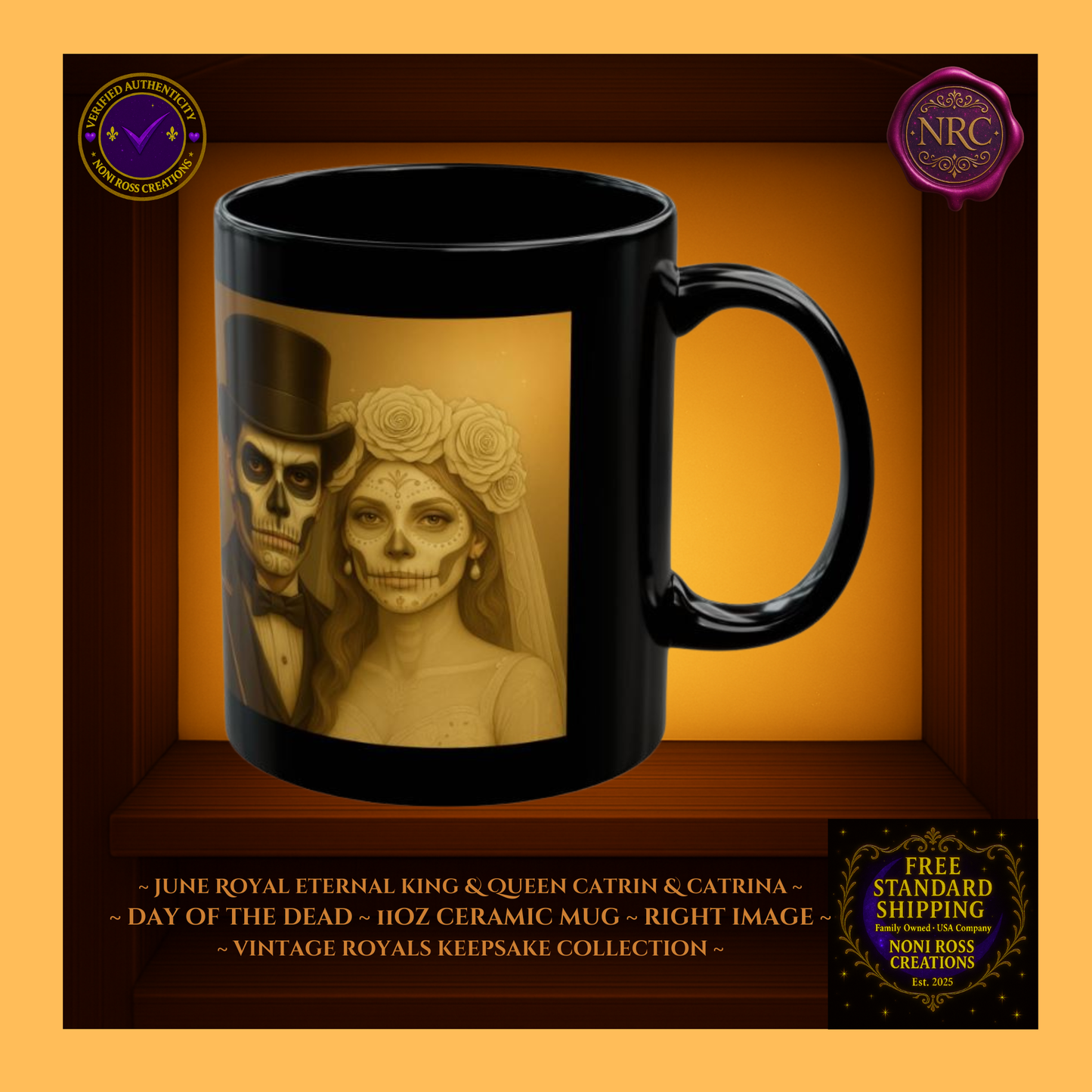 Right side—June King & Queen Catrin & Catrina Mugs with candlelight glow and pearl highlights