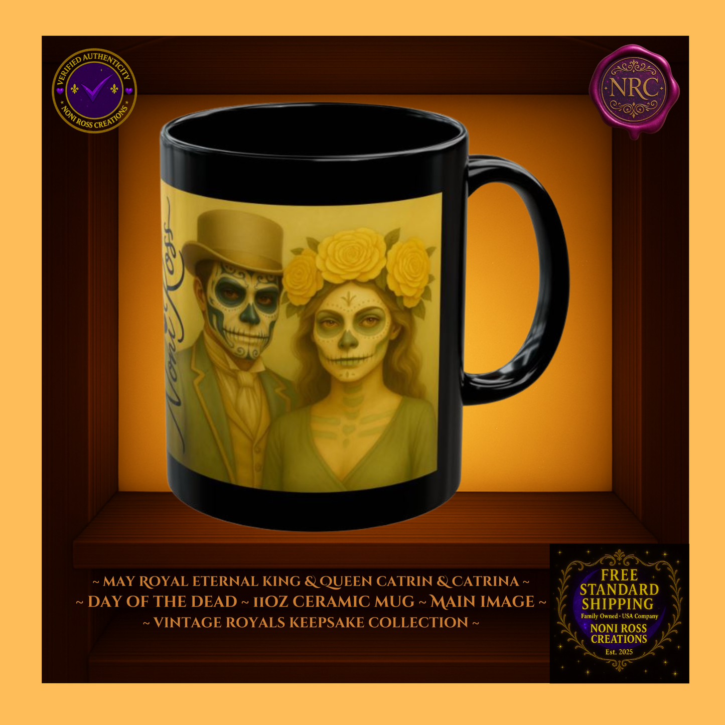 May Eternal King & Queen Catrin & Catrina Mug Set 11 oz in blush rose and gold tones | 💖 Noni Ross Creations