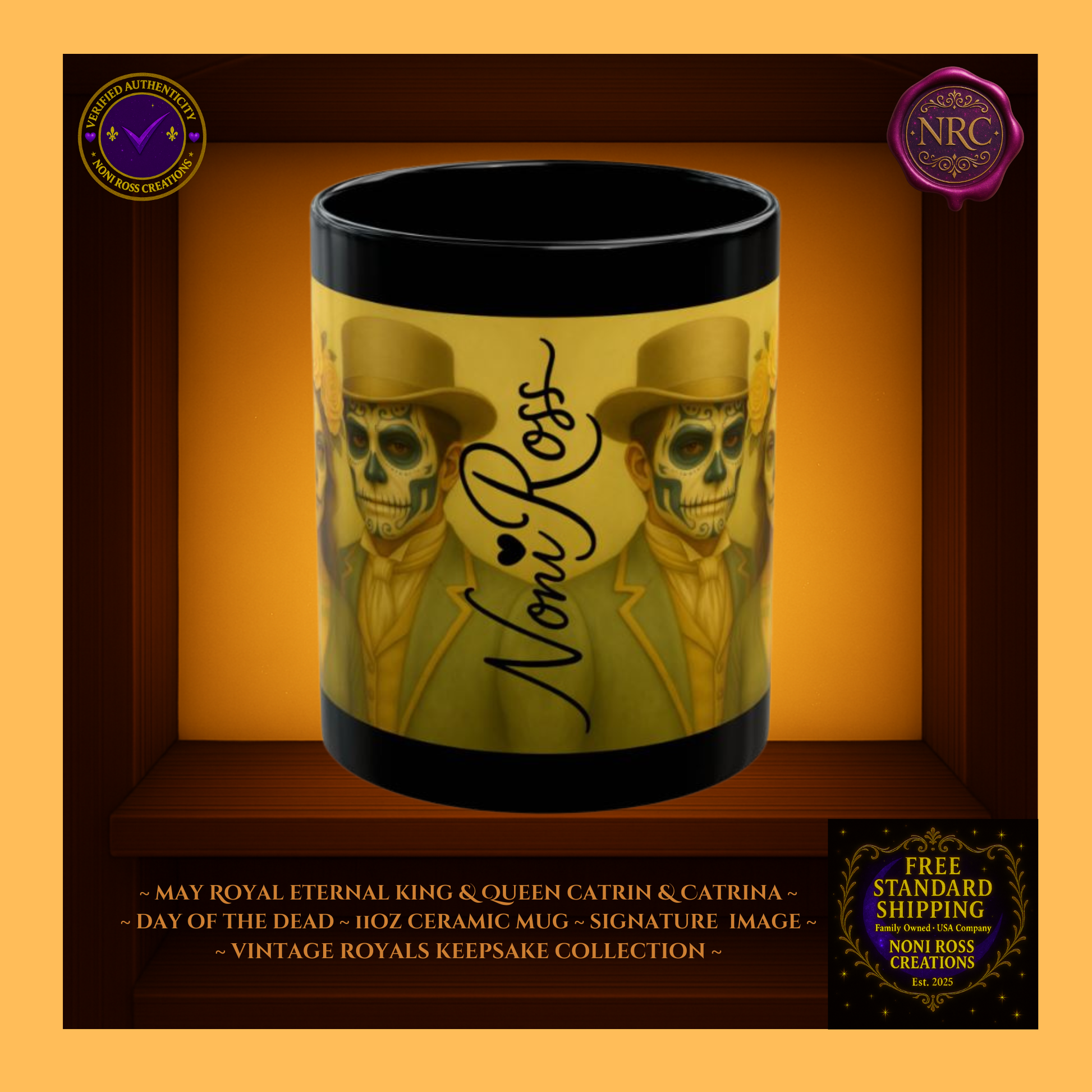 Signature spine—💖 Noni Ross Creations logo with Vintage Royals filigree on blush rose background, collector couple set