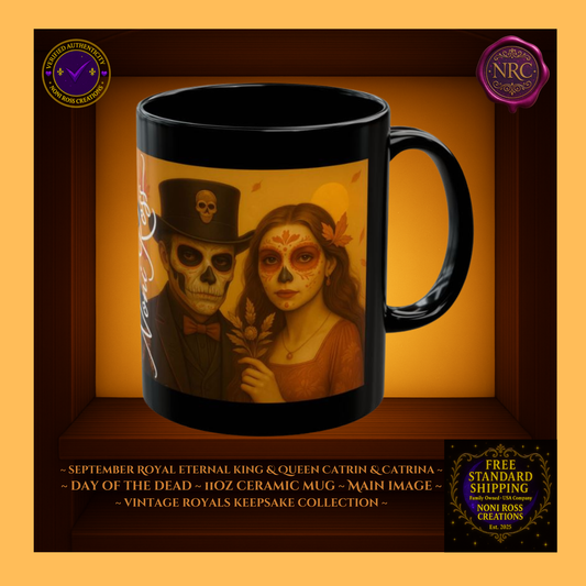 September Eternal King & Queen Catrin & Catrina Mug Set 11 oz in bronzed copper and emerald tones | ๐ Noni Ross Creations