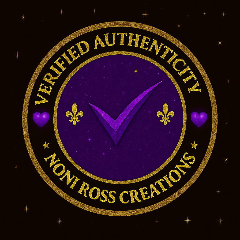 Noni Ross Creations Verified Authenticity badge – official gold seal ensuring genuine NRC product