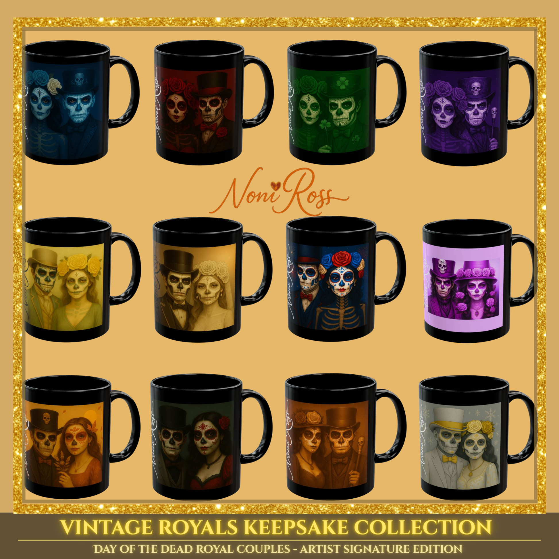 Vintage Royals Keepsake Collection—Eternal King & Queen Catrin and Catrina monthly mugs, elegant gothic royal art series