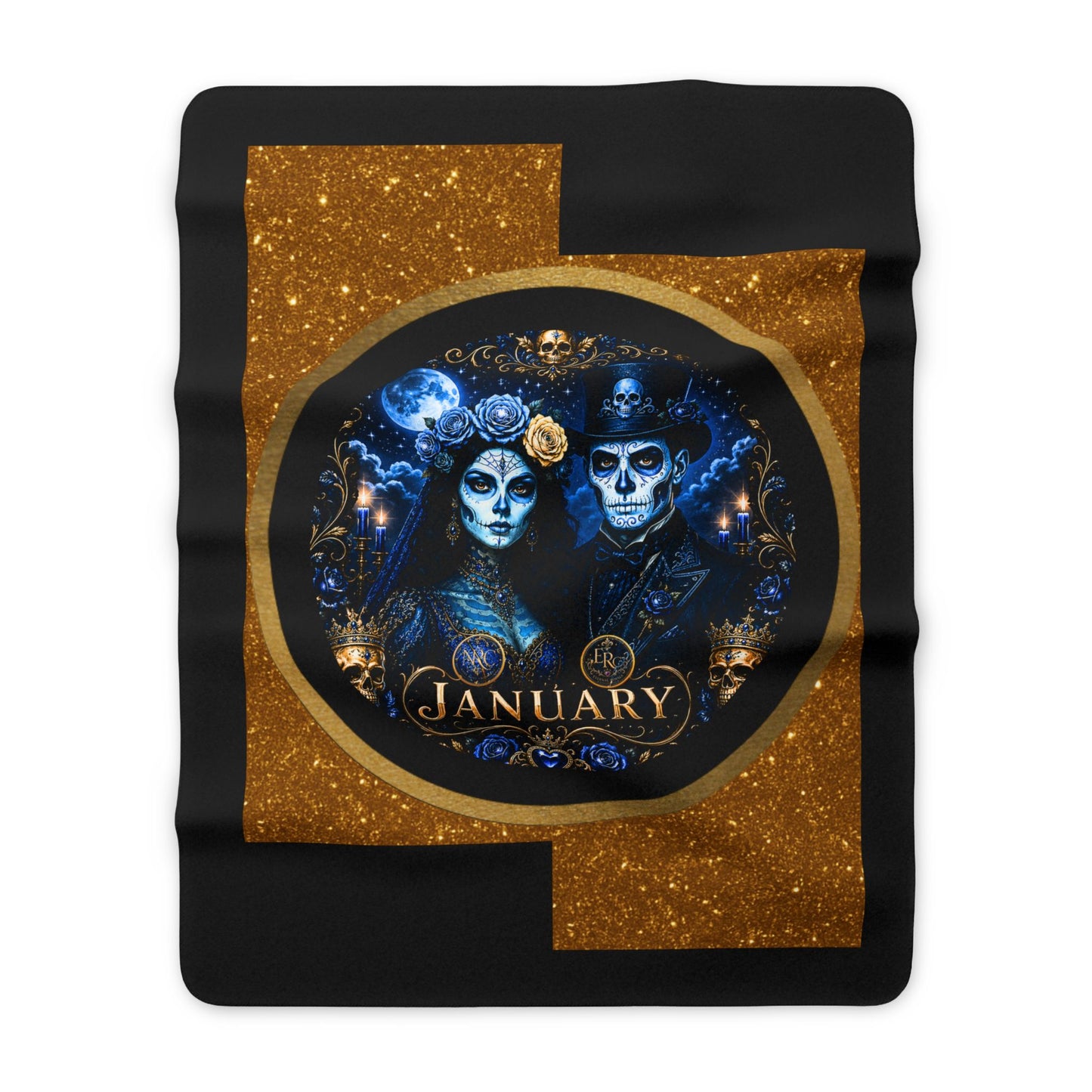 Eternal Royals January Deluxe Sherpa Blanket | Gothic Skeleton Couple Throw | Celestial Moonlit Fleece Blanket | Dark Fantasy Home Decor