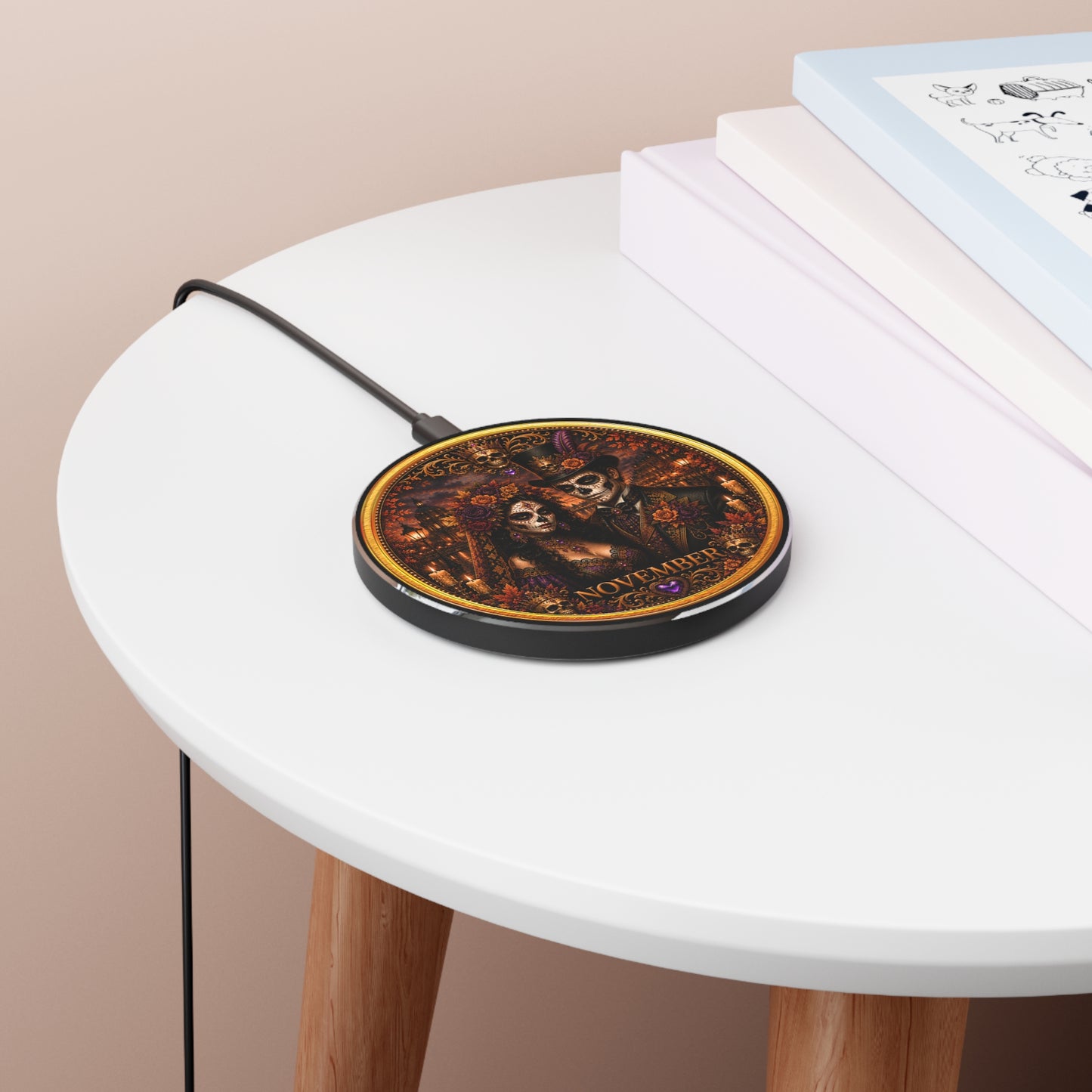 Eternal Royals November Wireless Charger | Gothic Skeleton Couple Qi Charging Pad | Dark Fantasy Desk Decor | Celestial Phone Charger