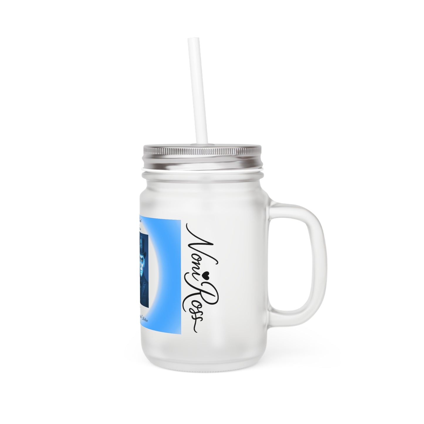 January Day of the Dead Couple Frosted Mason Jar 12oz with Lid & Straw – Blue Catrin & Catrina Drink Glass | Noni Ross Creations