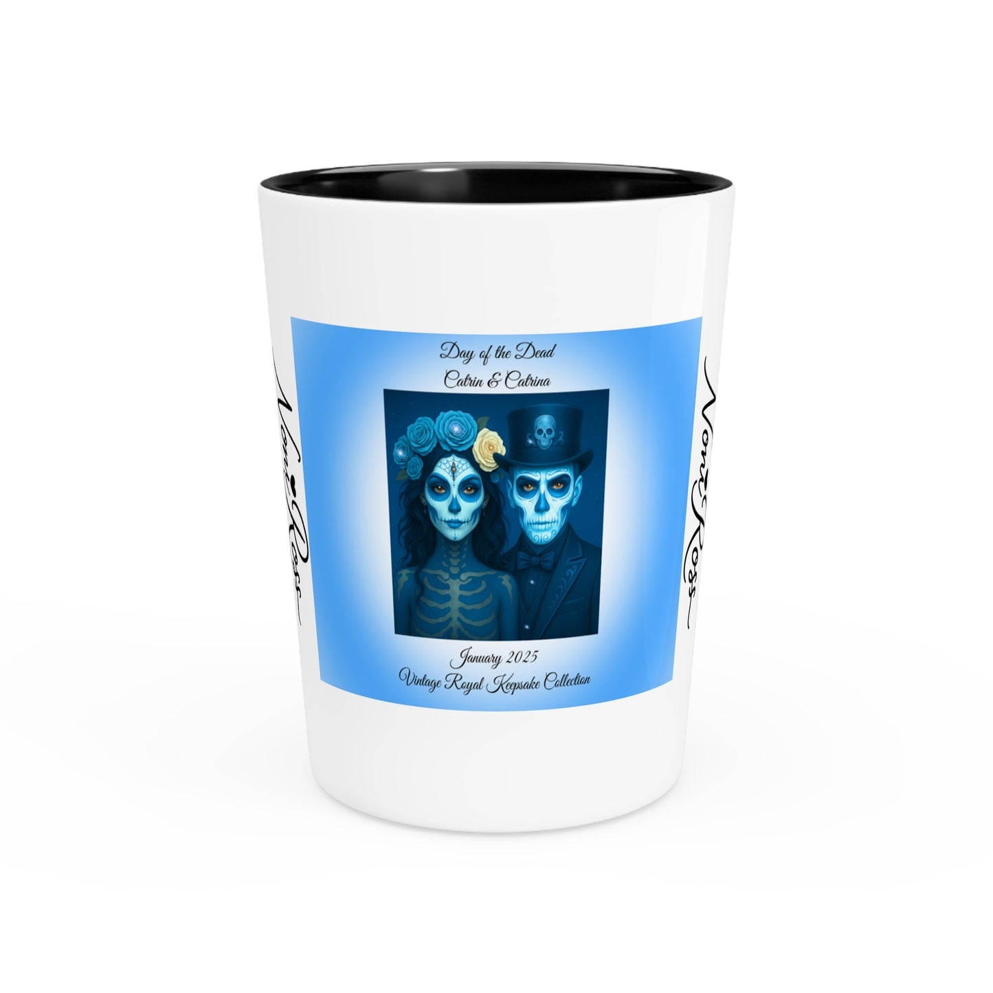 January Day of the Dead Couple Ceramic Shot Glass 1.9oz – Blue Catrin & Catrina Keepsake | Noni Ross Creations
