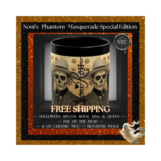 Royal Pair Halloween Mugs Set of 2 – Catrin & Catrina, Day of the Dead 11oz Ceramic, Dishwasher Safe, Free US Shipping | Noni Ross Creations