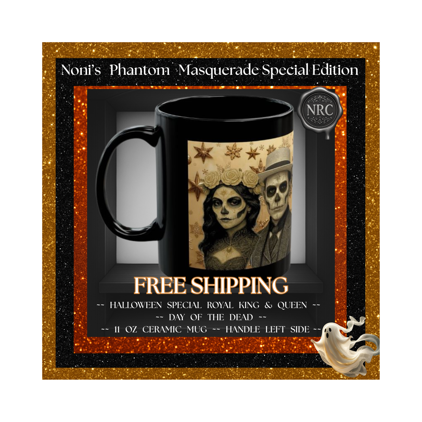 Royal Pair Halloween Mugs Set of 2 – Catrin & Catrina, Day of the Dead 11oz Ceramic, Dishwasher Safe, Free US Shipping | Noni Ross Creations
