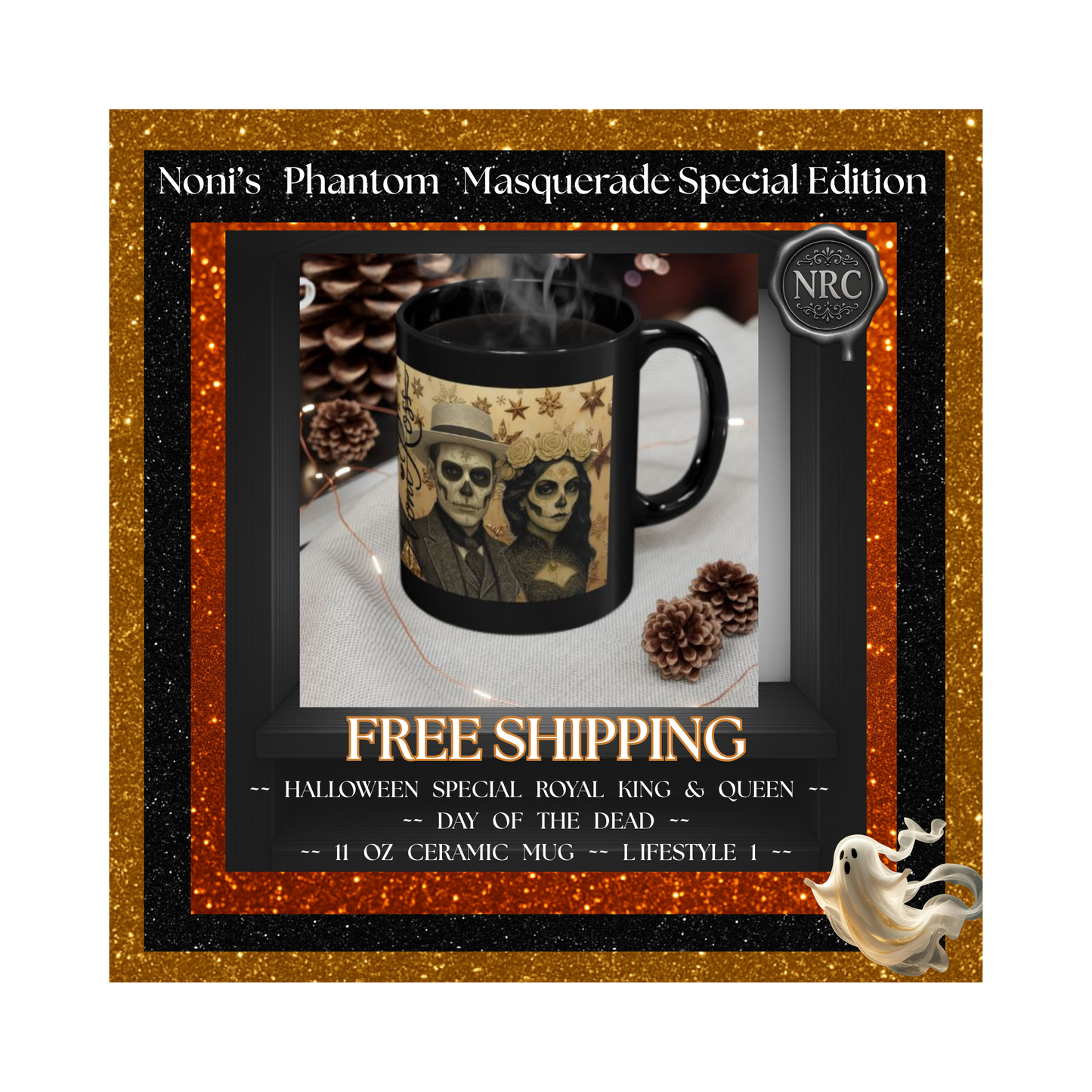 Royal Pair Halloween Mugs Set of 2 – Catrin & Catrina, Day of the Dead 11oz Ceramic, Dishwasher Safe, Free US Shipping | Noni Ross Creations