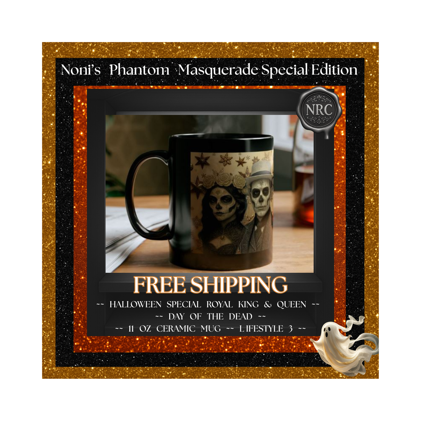 Royal Pair Halloween Mugs Set of 2 – Catrin & Catrina, Day of the Dead 11oz Ceramic, Dishwasher Safe, Free US Shipping | Noni Ross Creations
