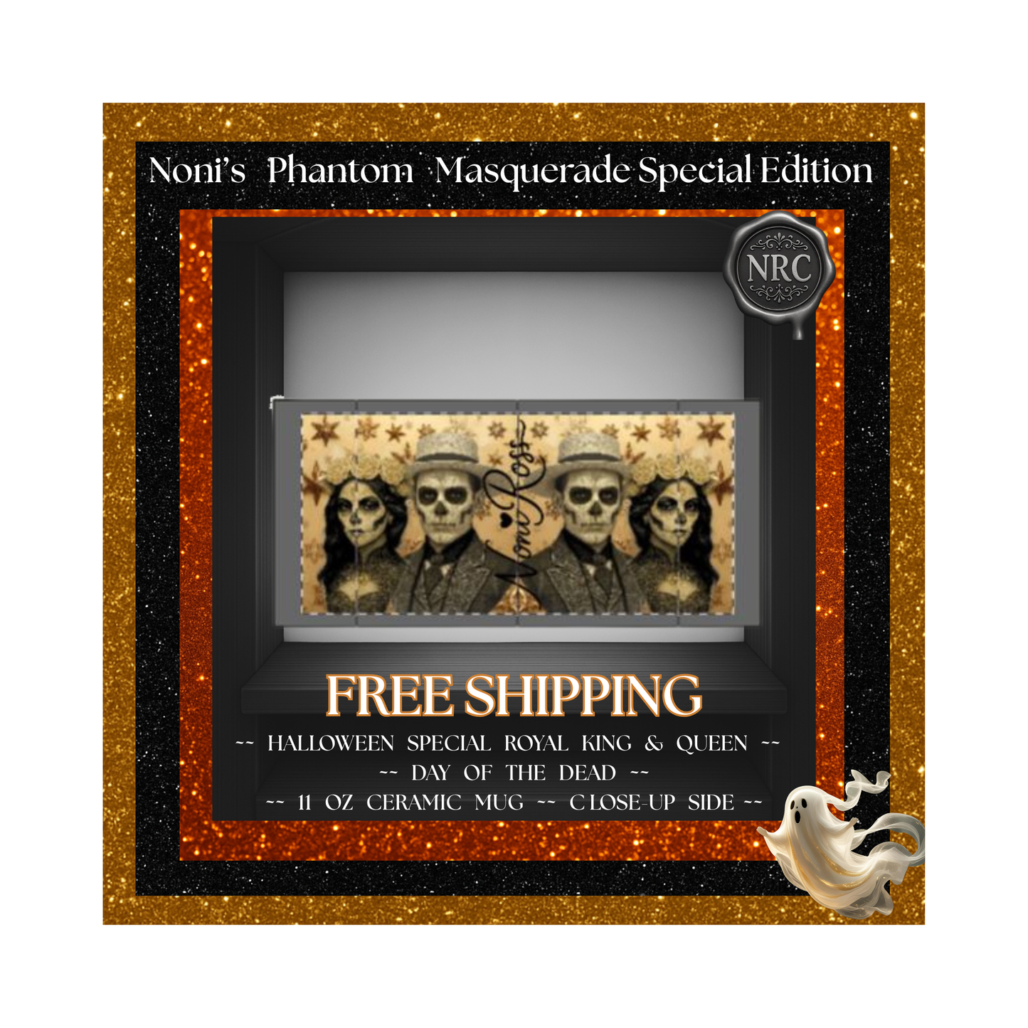 Royal Pair Halloween Mugs Set of 2 – Catrin & Catrina, Day of the Dead 11oz Ceramic, Dishwasher Safe, Free US Shipping | Noni Ross Creations