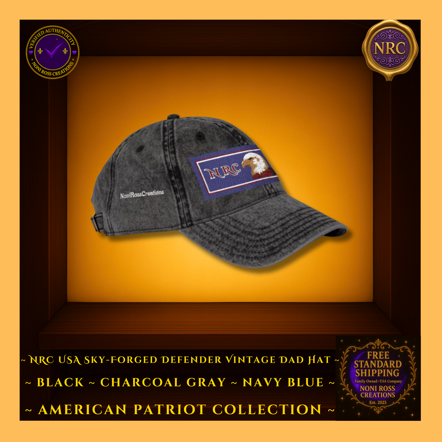 Gold Cubby | Black Vintage-Wash | Lifestyle – Hat Worn Forward – Classic Patriotic Streetwear Look