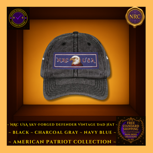 Gold Cubby | Black Vintage-Wash | NRC USA Eagle Hat – Front View – Bold Embroidered Sky-Forged Defender Patch