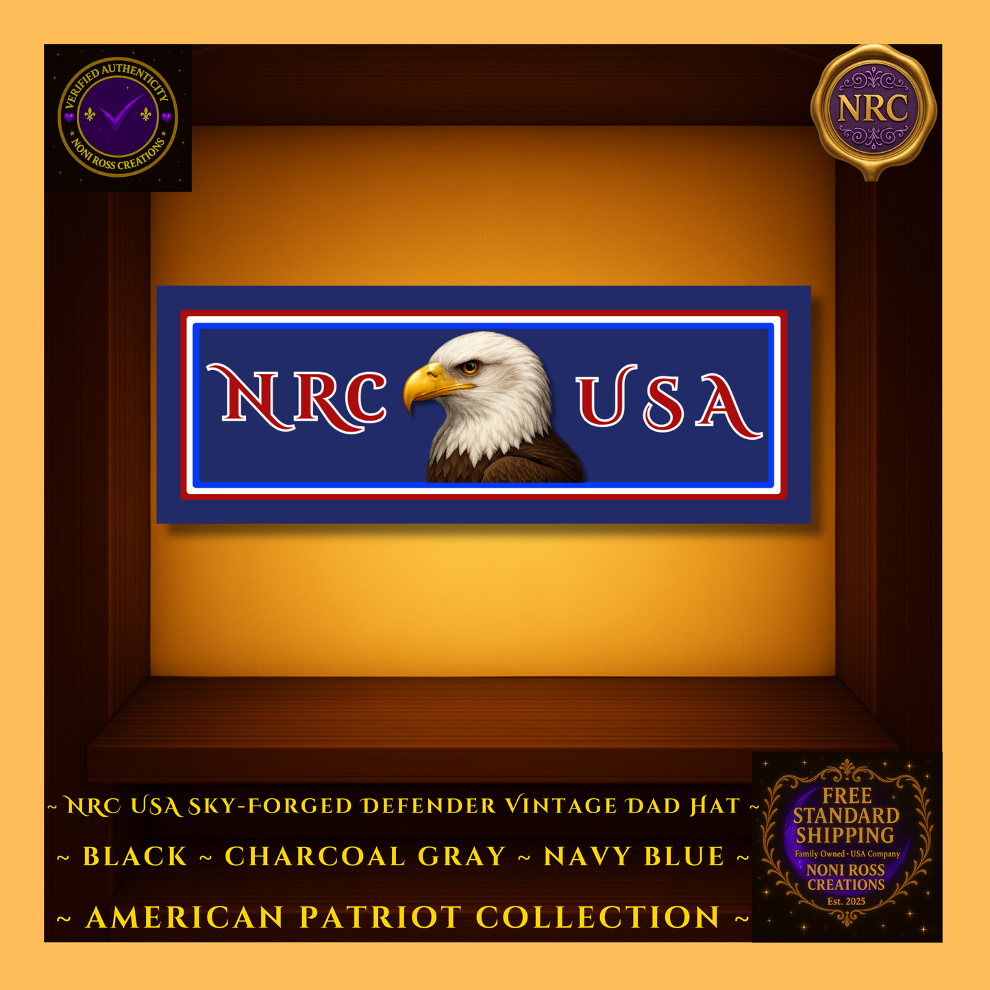 Gold Cubby | Navy Blue | Close-Up – Detailed Stitching of Eagle & NRC Letters