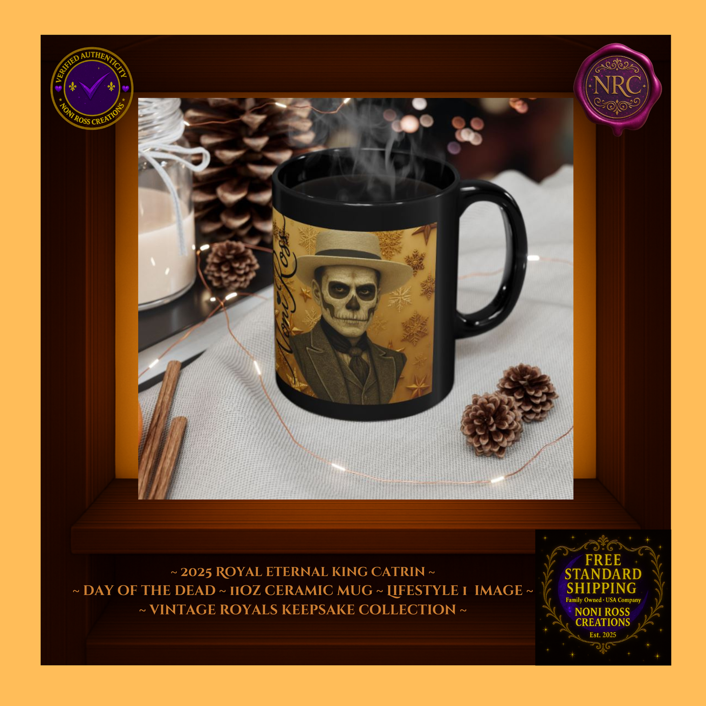 2025 Eternal King Catrin Mug beside vintage book and candle | 💜 Noni Ross Creations