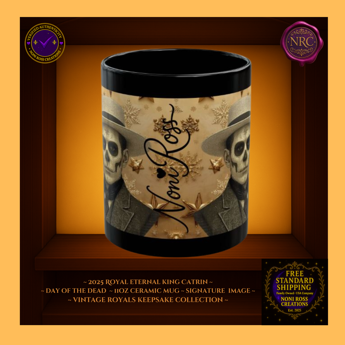 Signature spine — 💜 Noni Ross Creations logo with Vintage Royals filigree and golden border