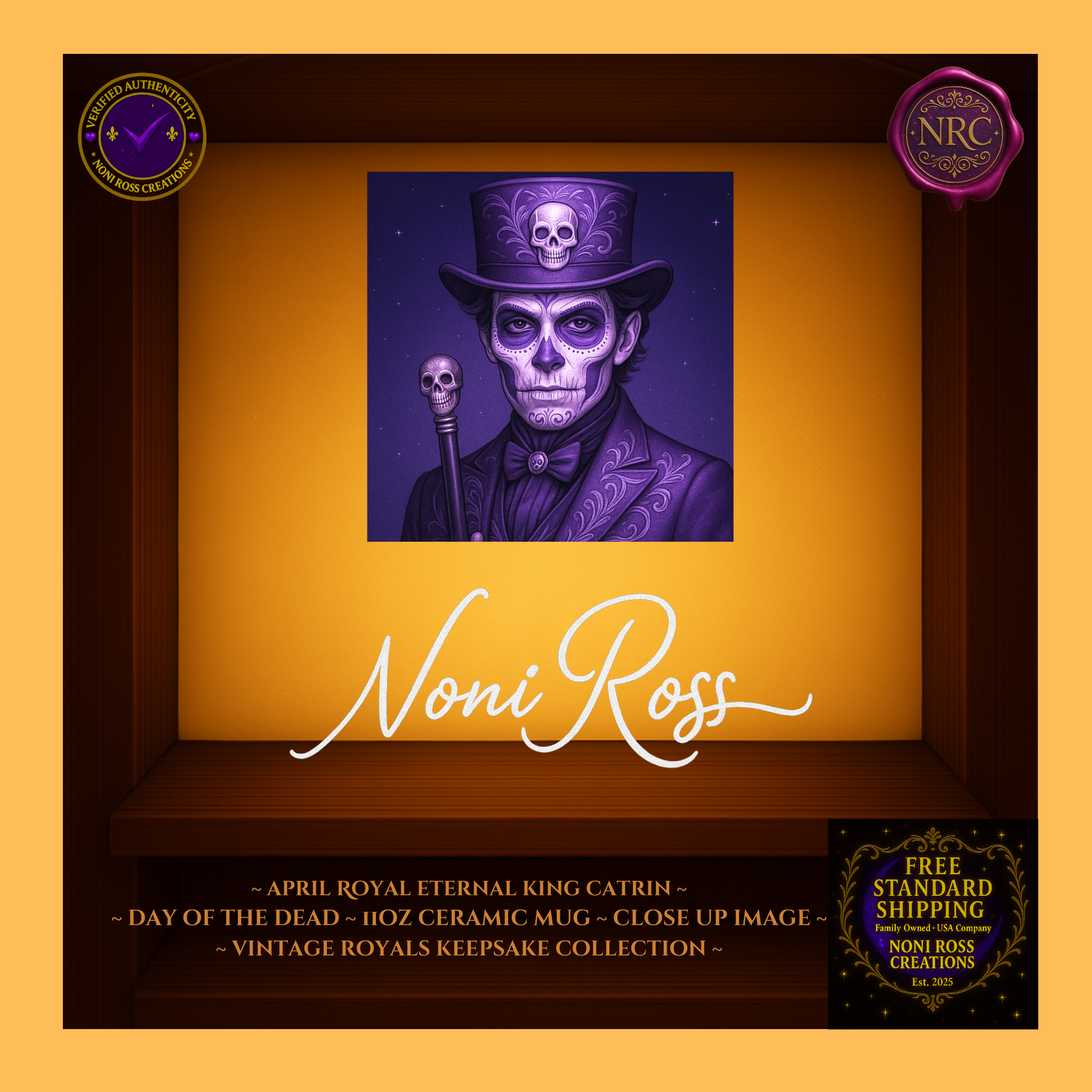 Close-up of April King Catrin face with jeweled crown and silver filigree—vintage royal artwork