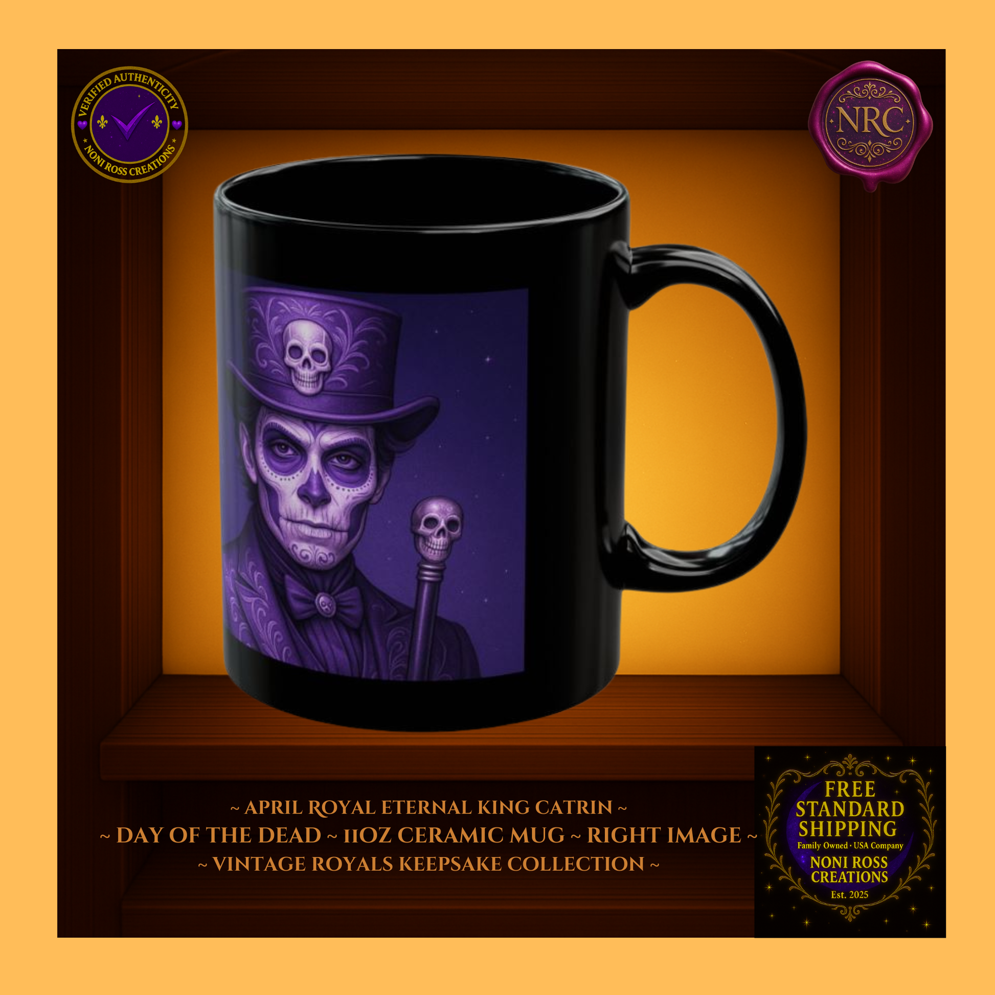 Right side—April King Catrin Mug with candlelight accents and twilight shadow backdrop