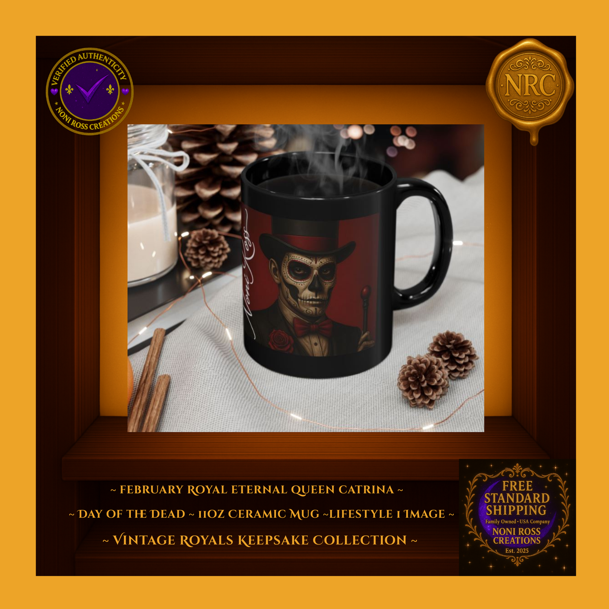 February Catrin Mug beside roses and candlelight—romantic gothic aesthetic | Noni Ross Creations