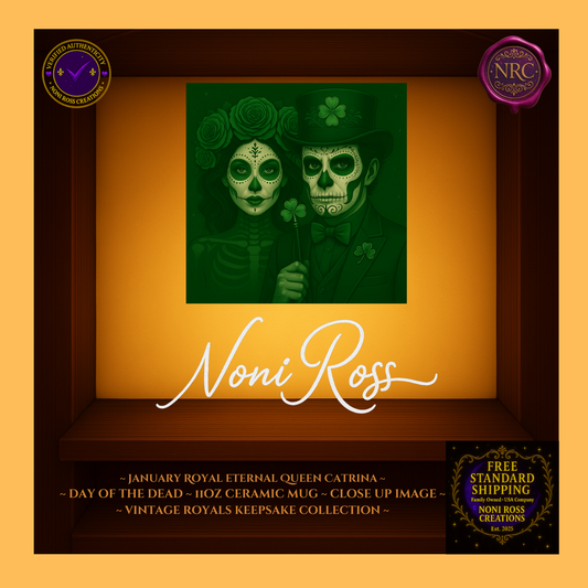 Close-up of March King & Queen faces with jeweled crowns and candlelight gold highlights—vintage royal art