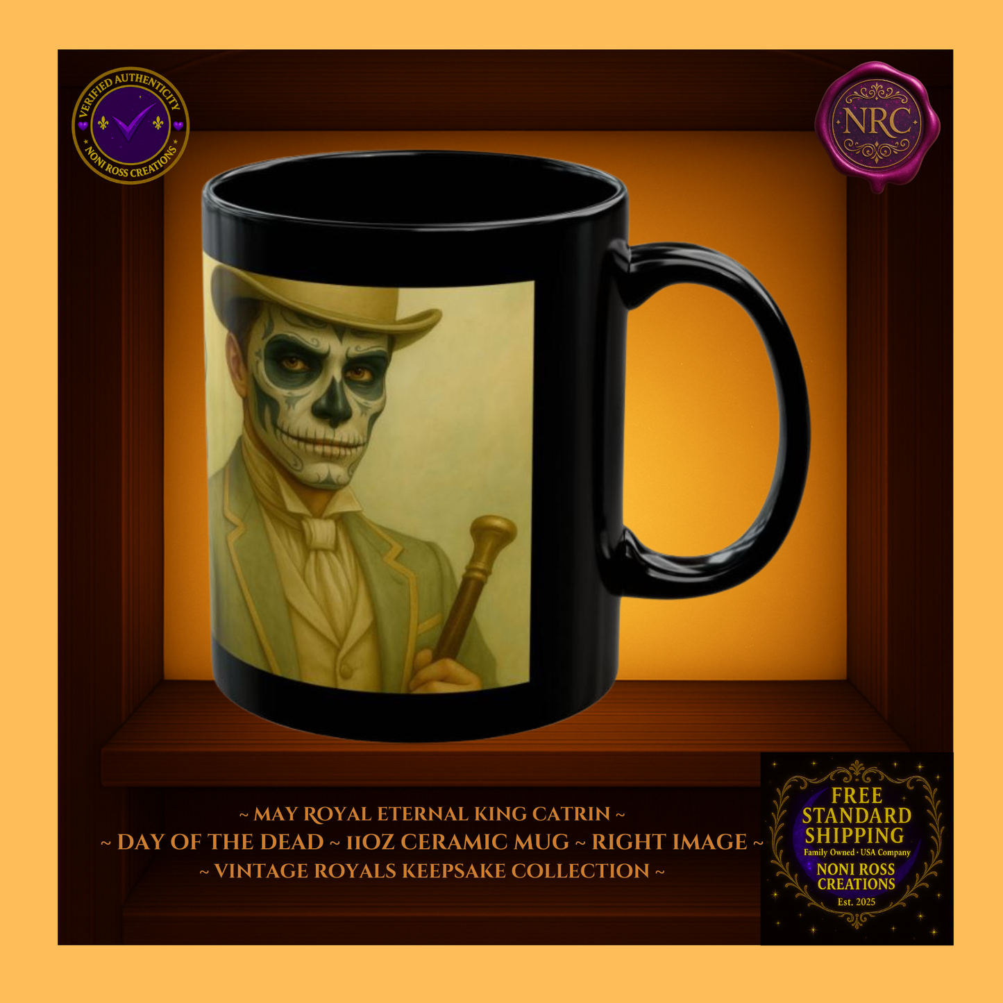 Right side—May King Catrin Mug with candlelight glow and pearl accents | vintage royal art