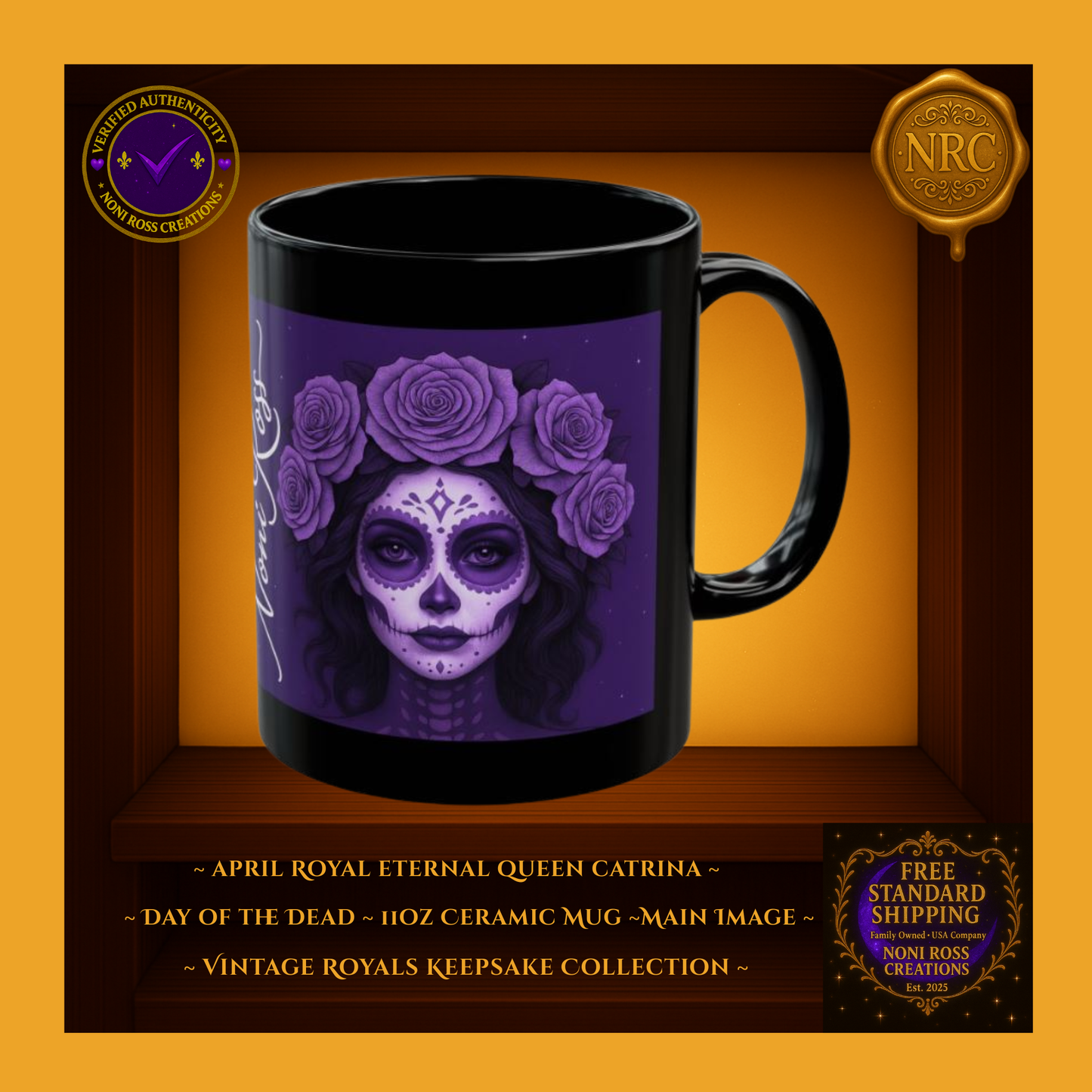 April Eternal Queen Catrina Mug 11 oz in sky-blue and silver tones | 💙 Noni Ross Creations”