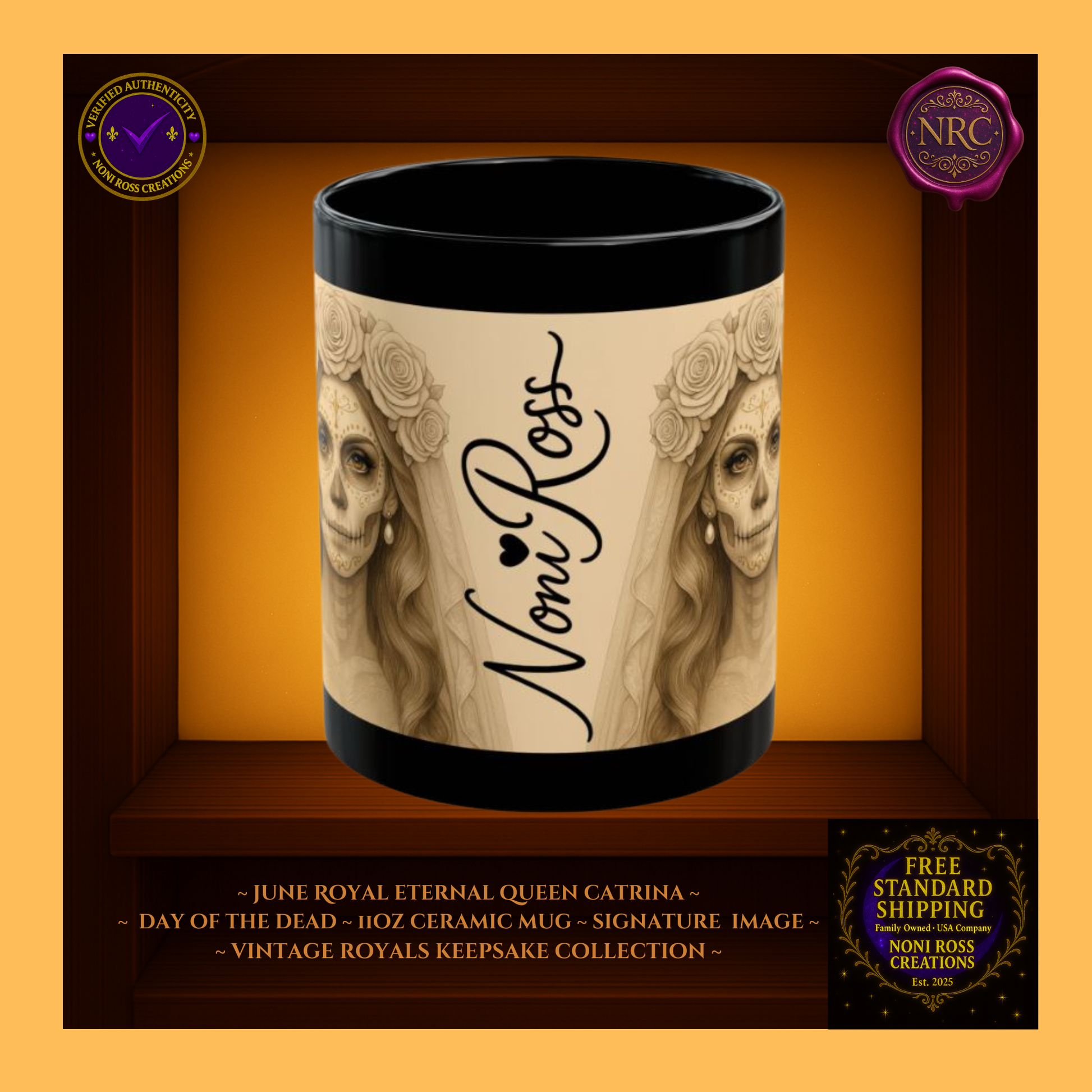 Signature spine—🩵 Noni Ross Creations logo with Vintage Royals filigree on silver background