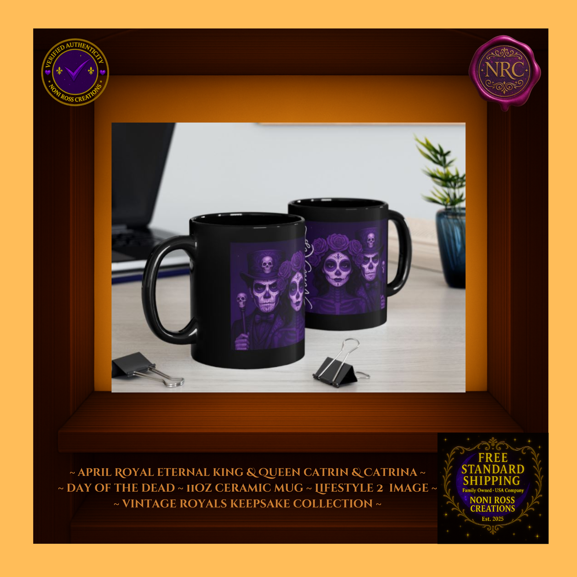 Cozy display—Eternal King & Queen Mugs beside pastry and journal, sky-blue and silver color palette