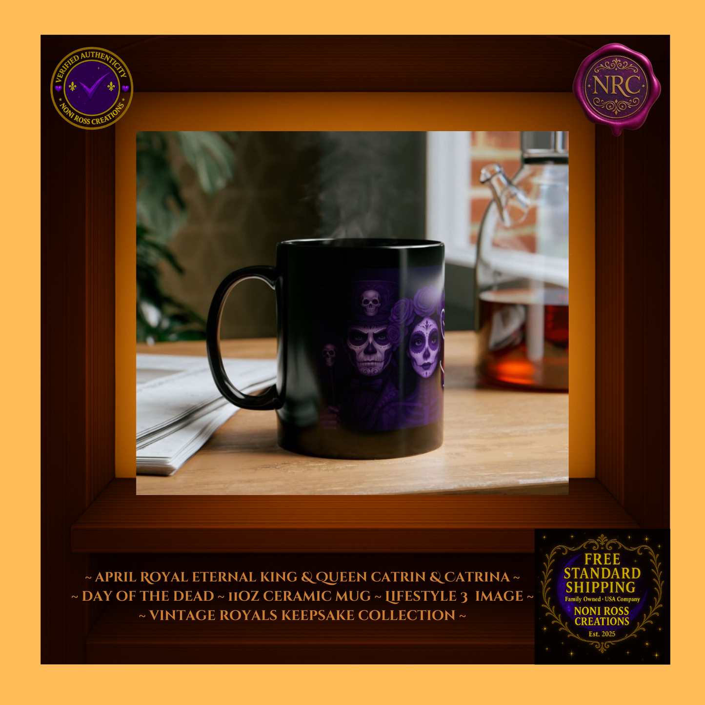 Collector display—April King & Queen Mug Set with roses and pastries | 💙 NoniRossCreations.com