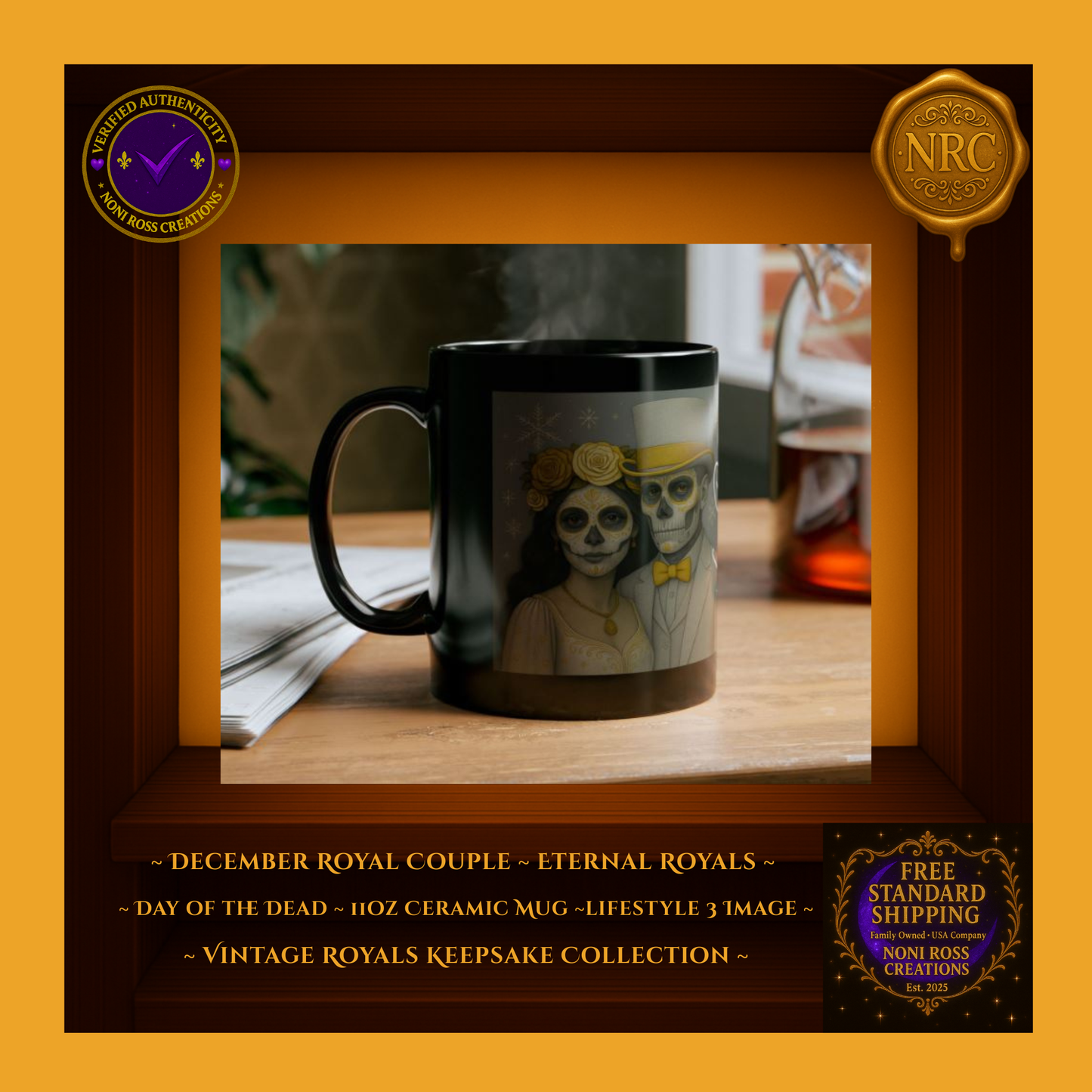 Collector display — December King Catrin and Queen Catrina Mugs | 💜 NoniRossCreations.com