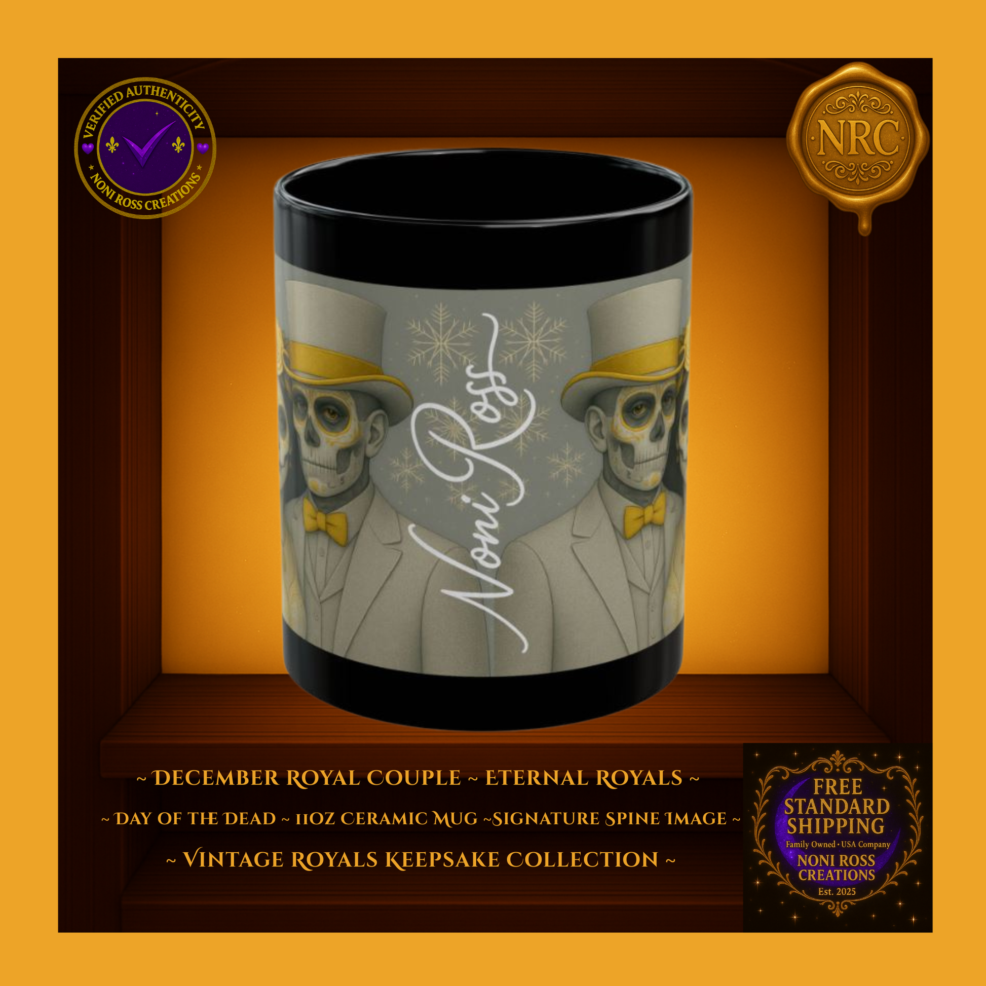 Signature spine — 💜 Noni Ross Creations logo with Vintage Royals filigree on icy blue background