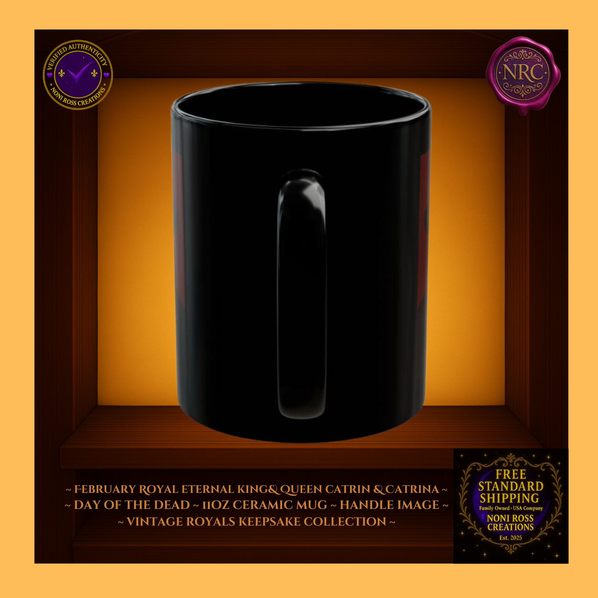 Handle detail—porcelain white interior with amethyst and rose-gold artwork edging, 11 oz ceramic mugs