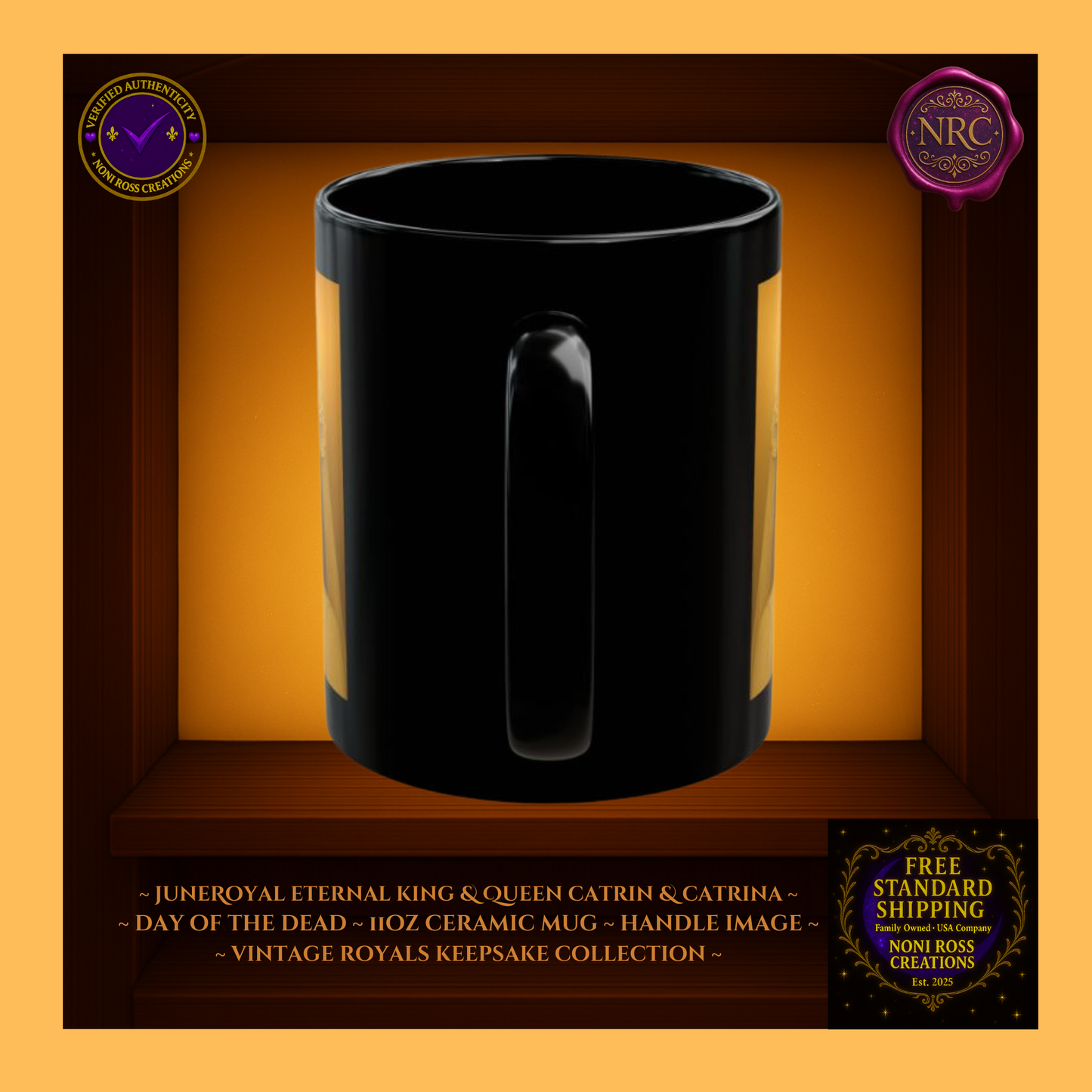 Handle detail—porcelain white interior with metallic edge design, 11 oz ceramic mugs