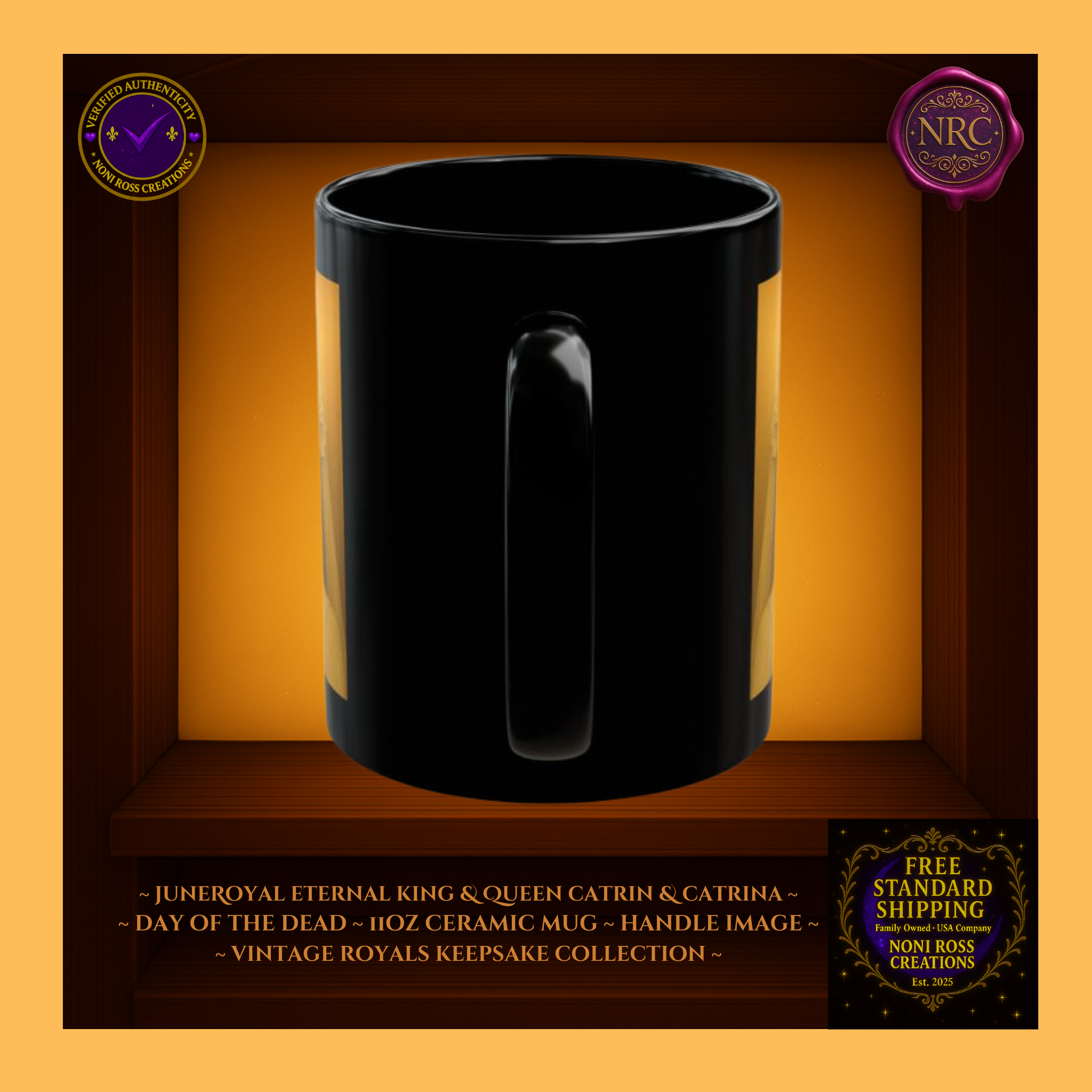 Handle detail—porcelain white interior with metallic edge design, 11 oz ceramic mugs