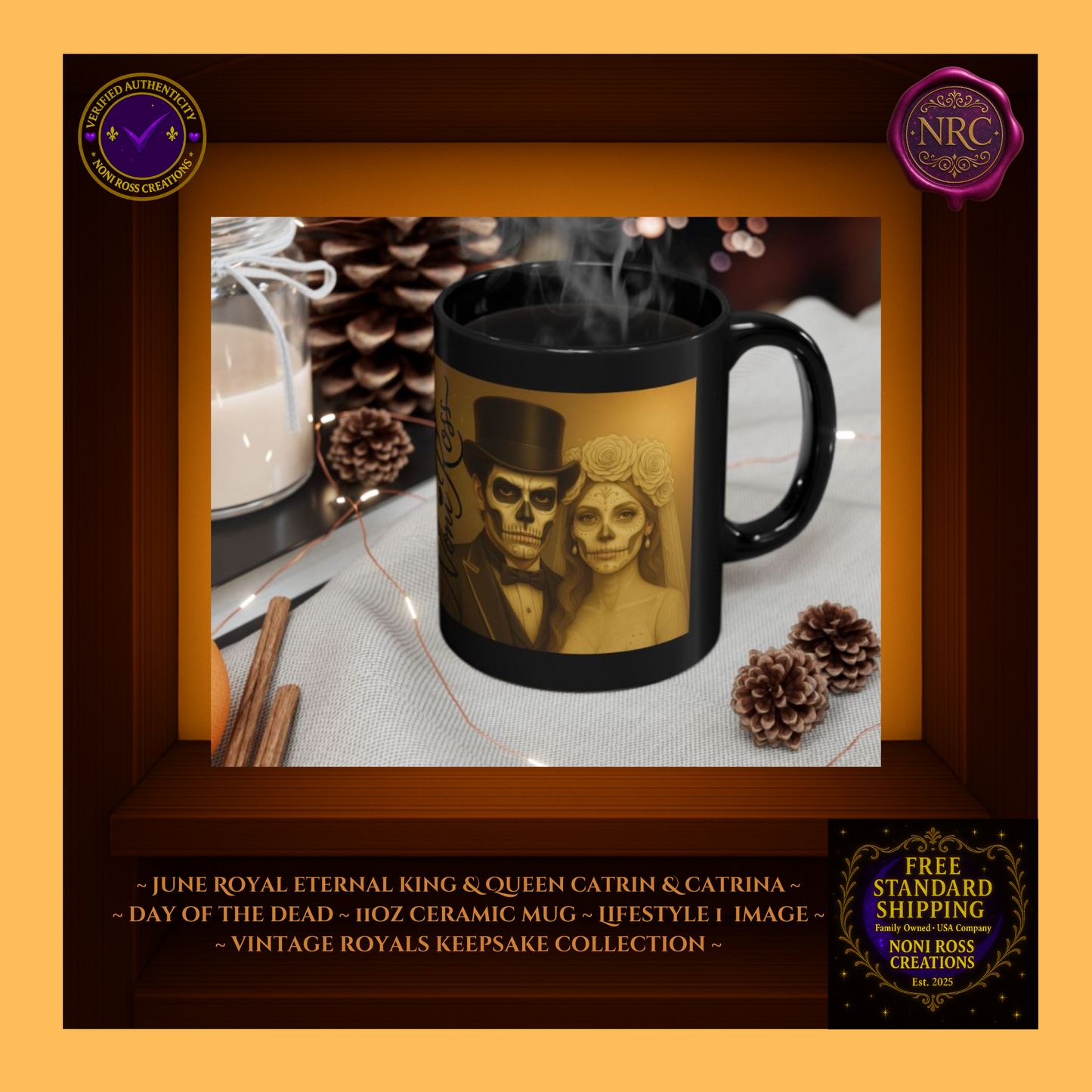 June King & Queen Mug Set displayed beside roses and pearls—elegant morning ritual | 💜 Noni Ross Creations