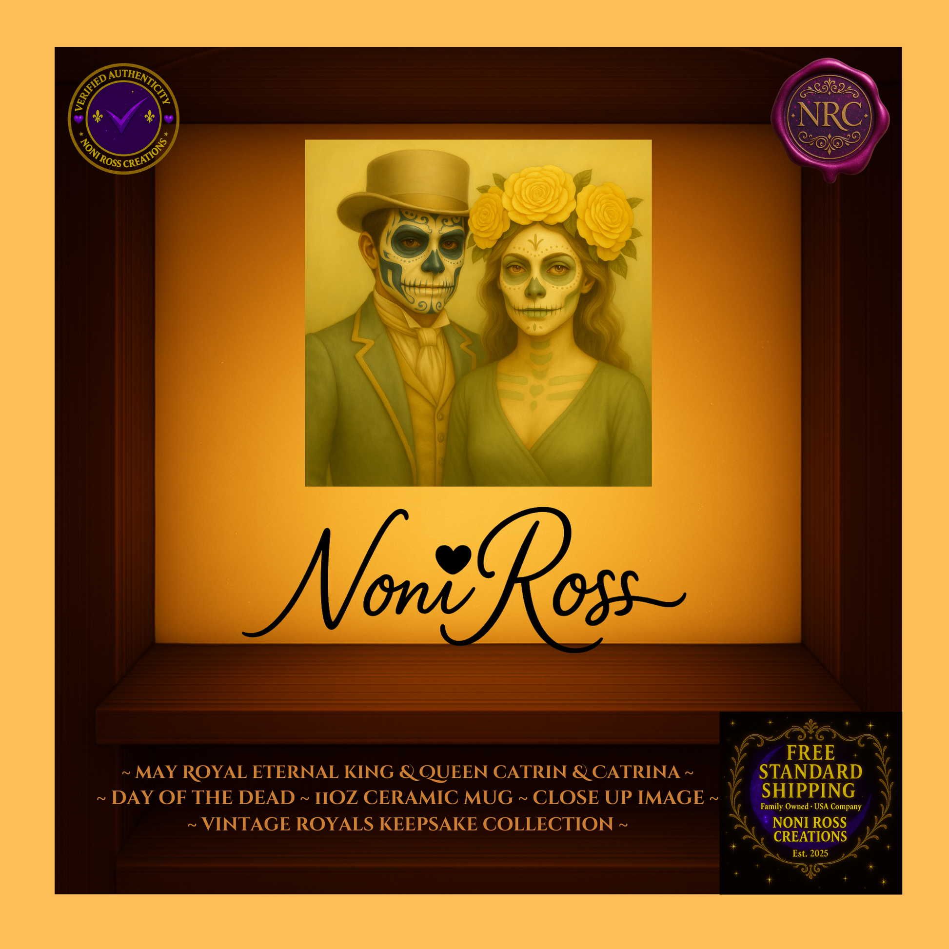 Close-up of May King & Queen faces with jeweled crowns and golden candlelight—vintage royal artwork