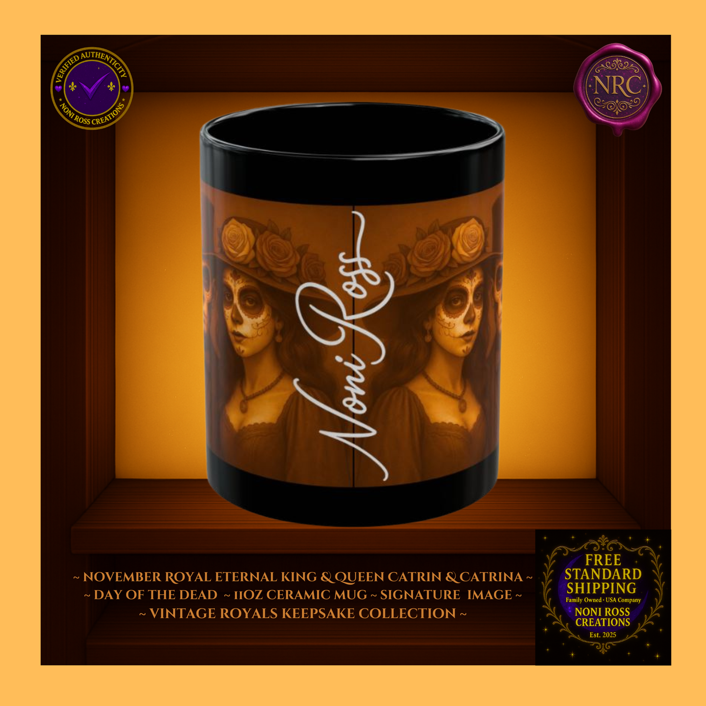 Left side — November Eternal King & Queen Mugs showing silver and rose gold attire, 11 oz ceramic mugs