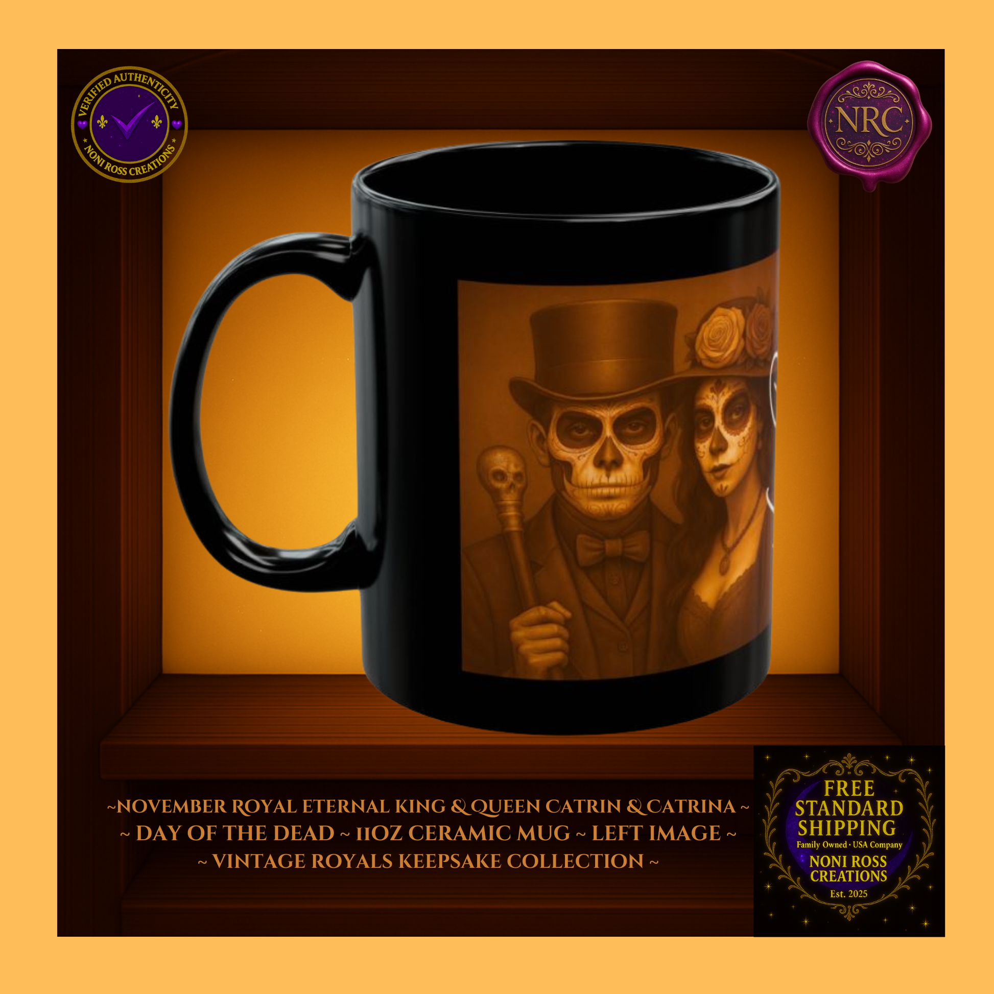 Right side — November King & Queen Mugs with candlelight reflection and warm highlights | gothic royal design