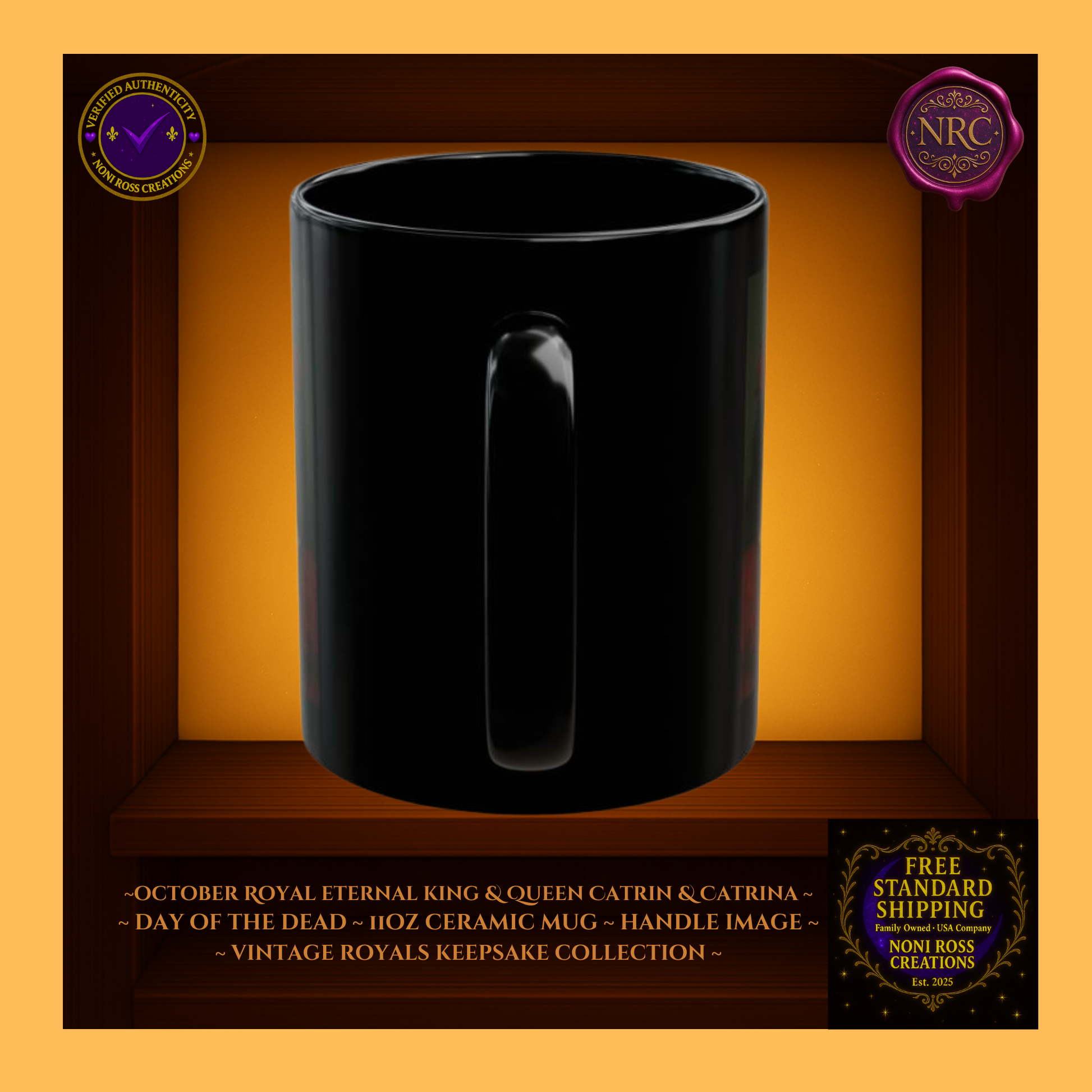 Handle detail — porcelain white interior with crimson-gold edge design, 11 oz ceramic mugs